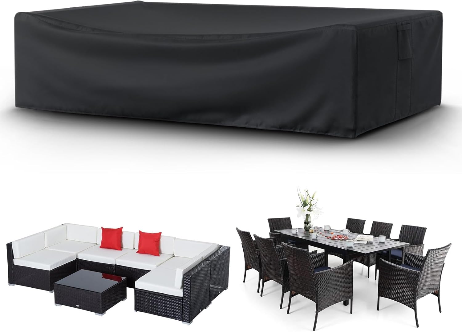 Patio Furniture Covers Waterprpoof, Tear Resistant Rectangular Outdoor Furniture Set Cover for Table Chairs and Sectional Sofa, 111"L x 74"W x 28"H