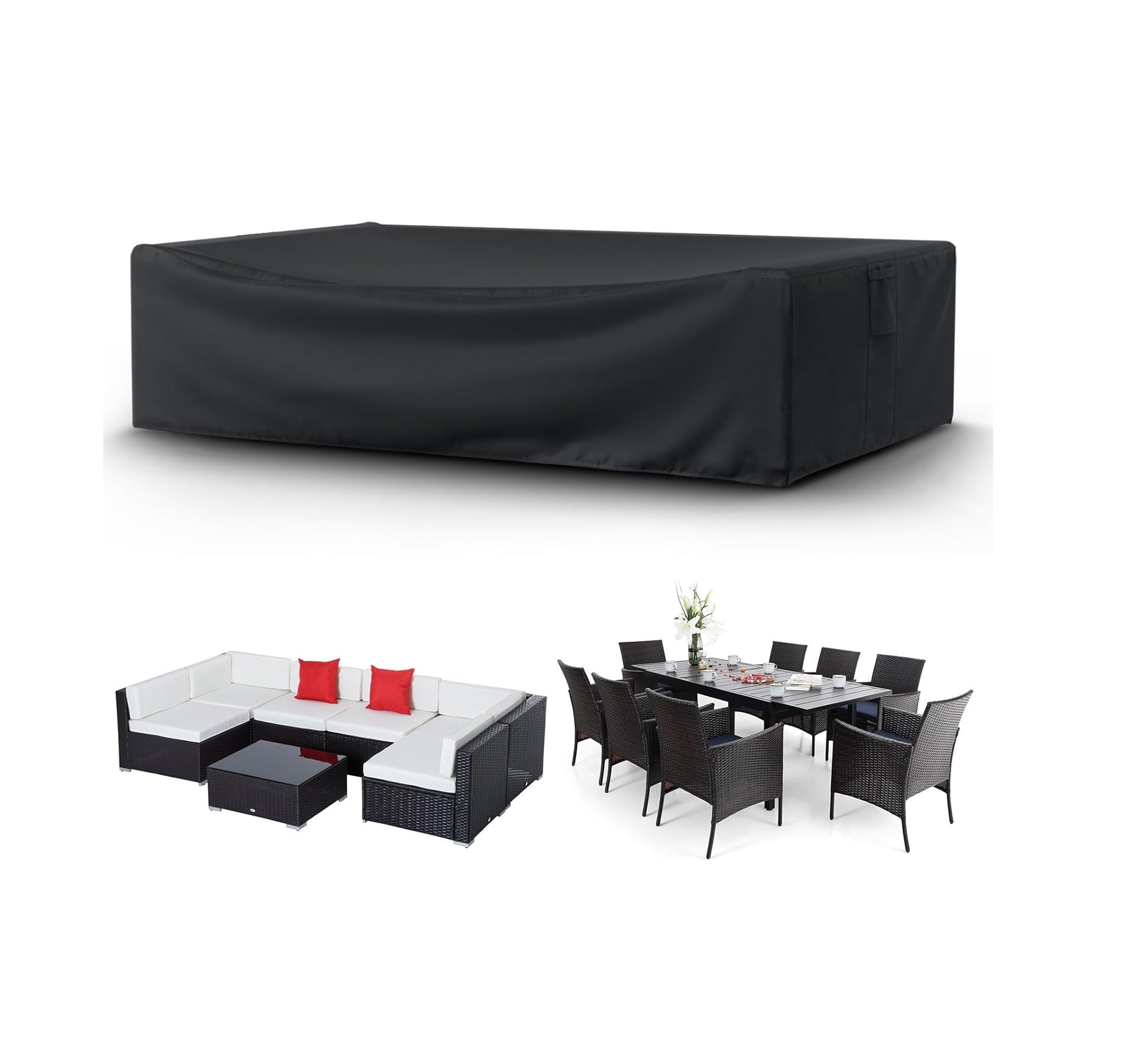 Patio Furniture Covers Waterprpoof, Tear Resistant Rectangular Outdoor Furniture Set Cover for Table and Chairs, Outdoor Sectional Sofa Cover, 74"L x 47"W x 28"H