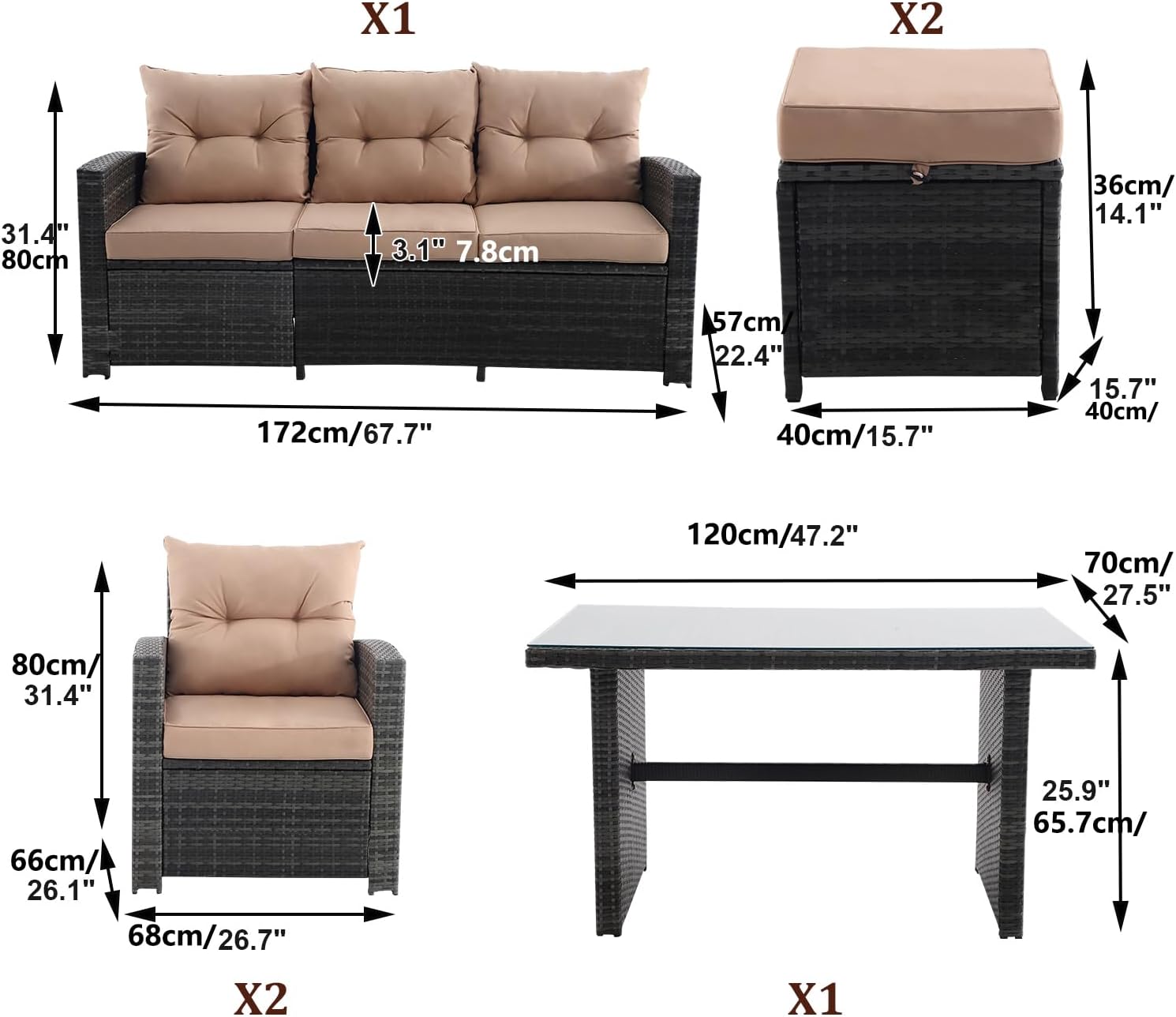 6 Pieces Patio Furniture Set