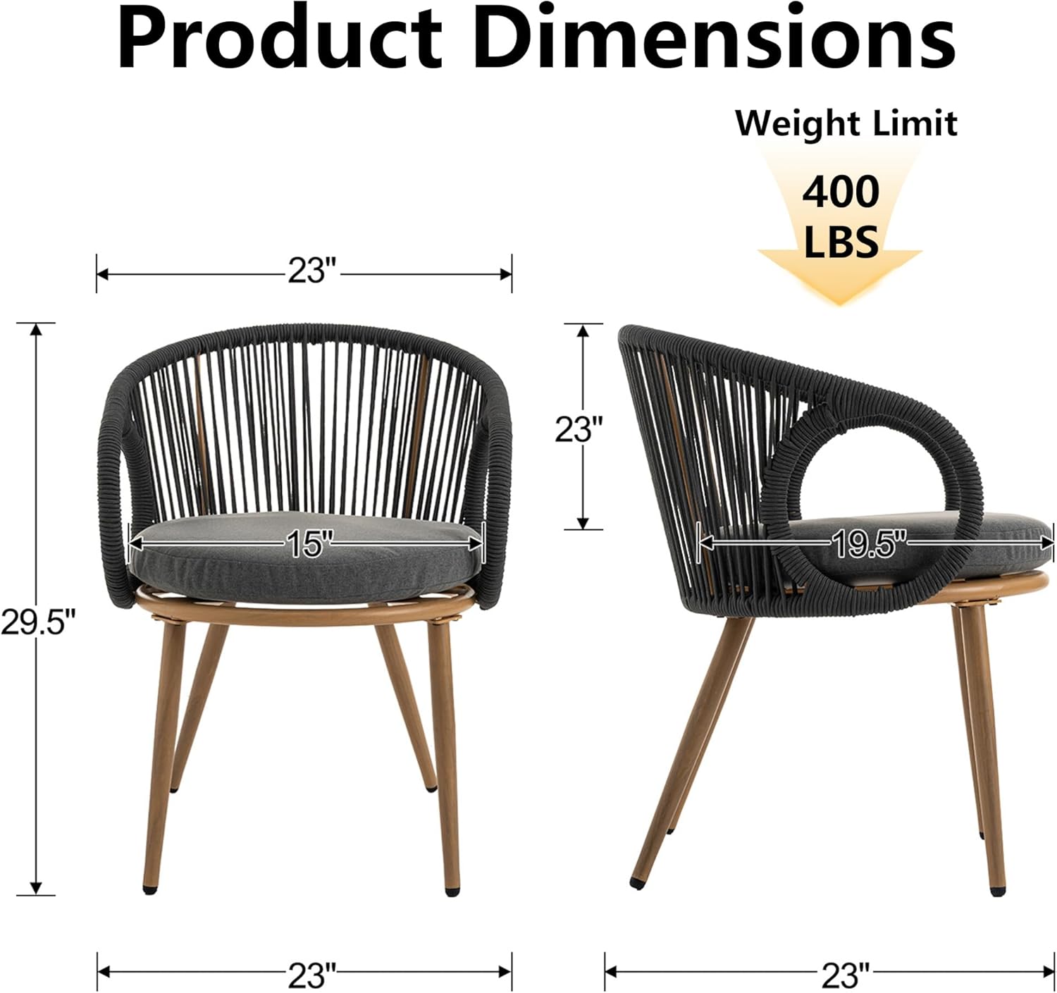 Outdoor Dining Chairs Set of 6, Patio Dining Chairs with Cushions, Metal Patio Chairs with Armrests, Modern Dining Room Chair