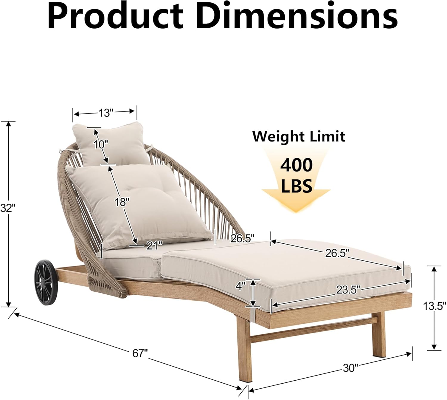 Patio Chaise Lounge Chairs Set of 2, Oversized Lounge Chair Outdoor with Cushions
