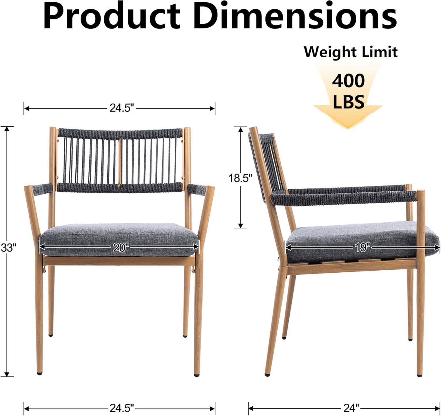 Outdoor Dining Chairs Set of 6, Patio Dining Chairs with Cushions, Metal Patio Chairs with Armrests