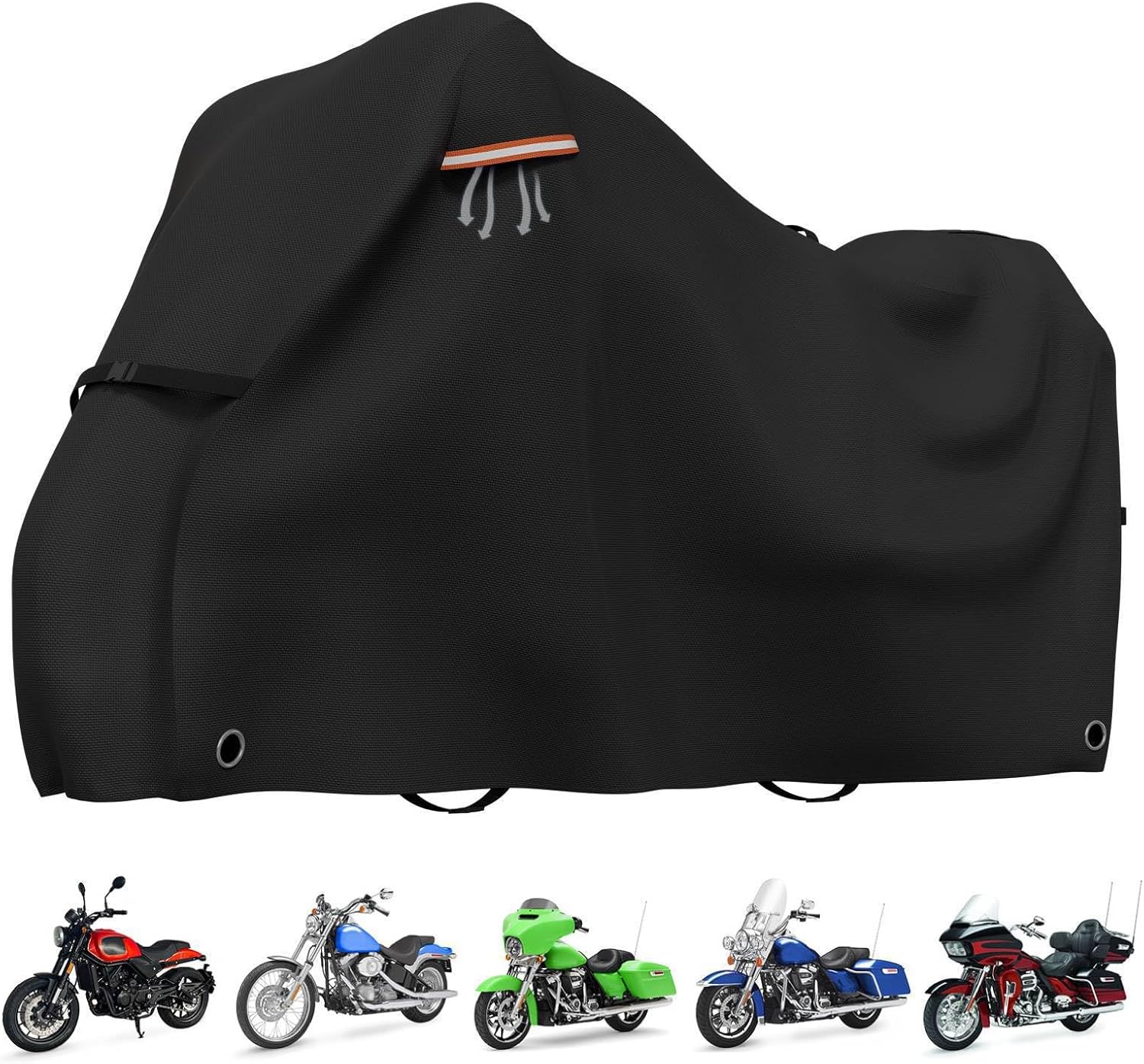 Motorcycle Covers Waterproof Outdoor Storage Heavy Duty All Season Universal Vehicle Cover for Harley Davidson Sport, Cruisers, Softail, Adventure Series and Most Motorcycles 96"x43"x55"