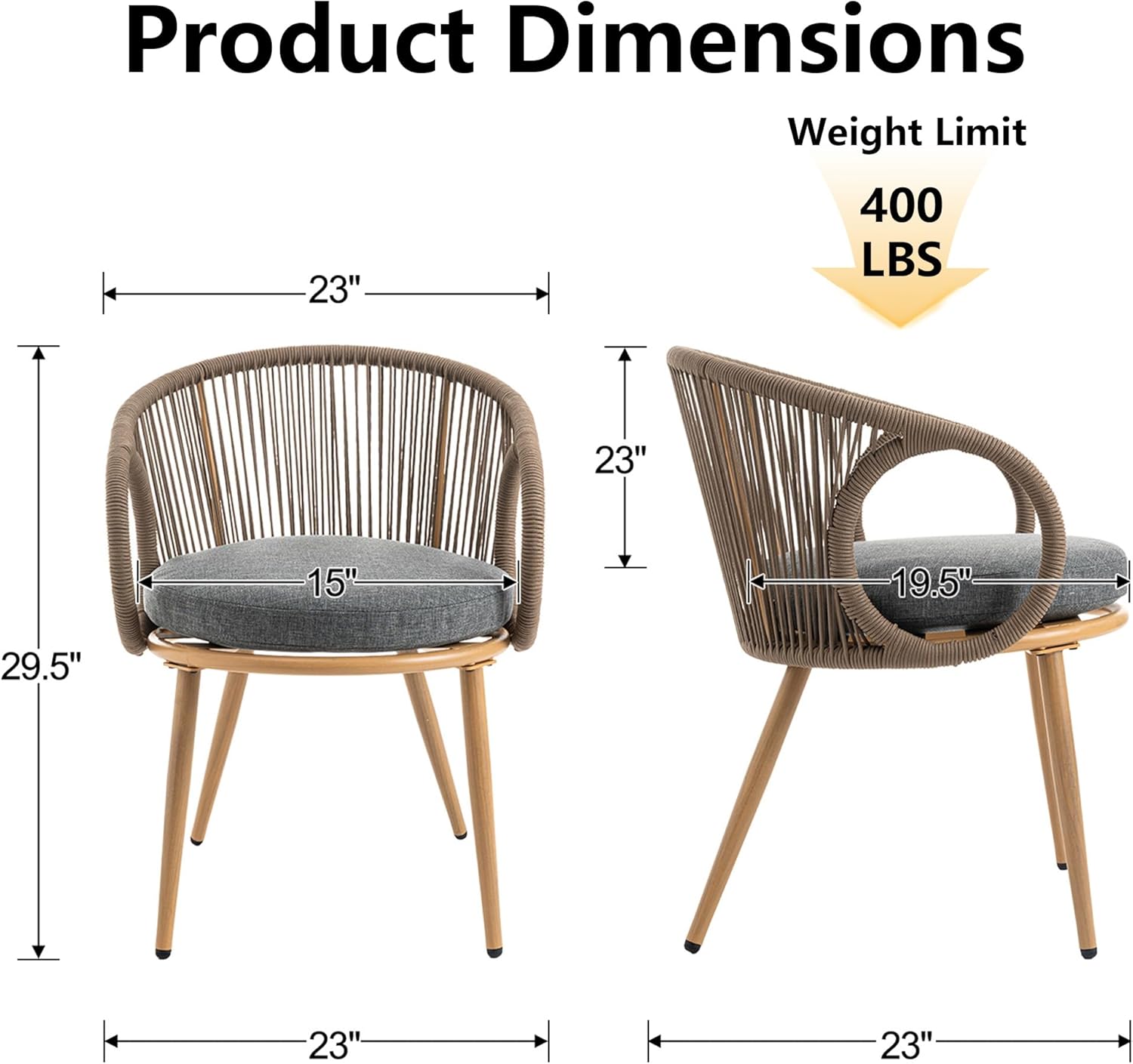 Outdoor Dining Chairs Set of 4, Patio Dining Chairs with Cushions, Metal Patio Chairs with Armrests