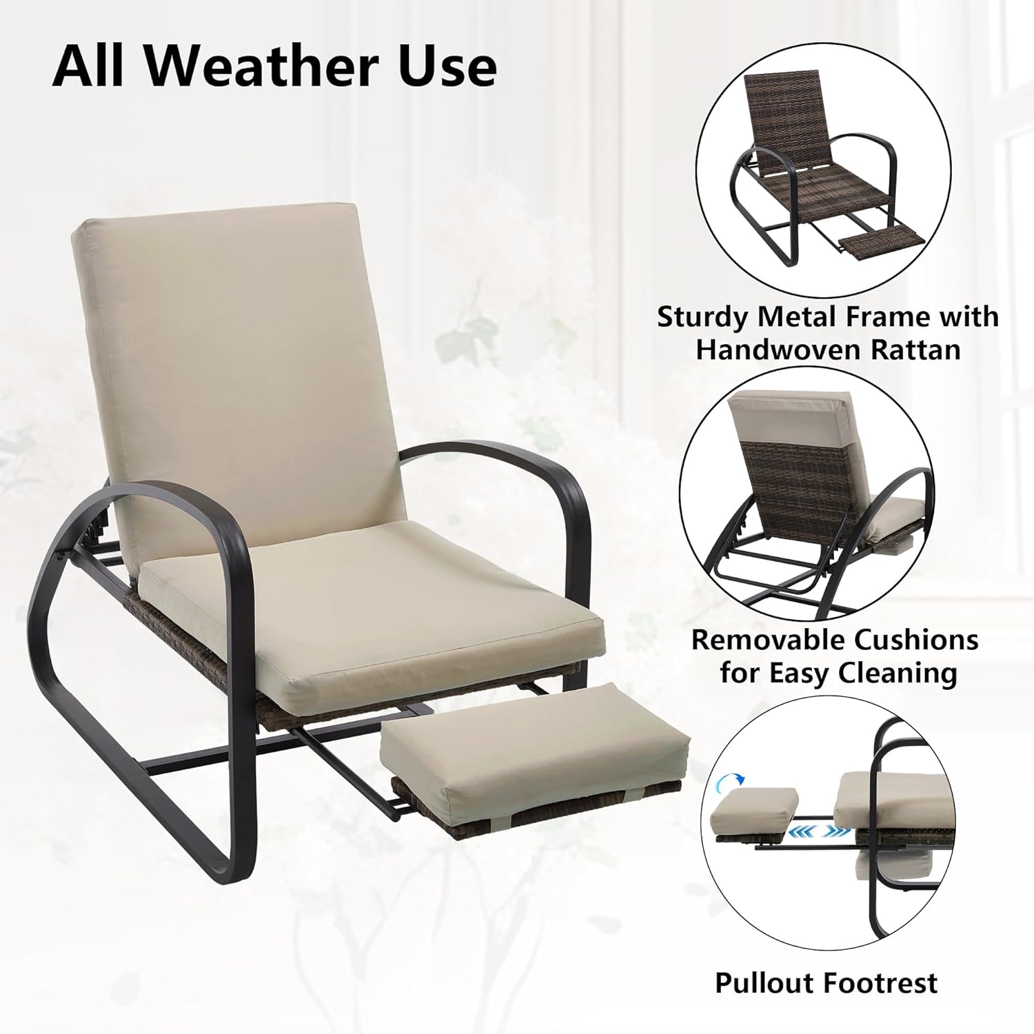 3 Piece Patio Furniture Set, Modern Patio Chaise Lounge Chairs, 5-Position Adjustable Bistro Set Balcony Furniture