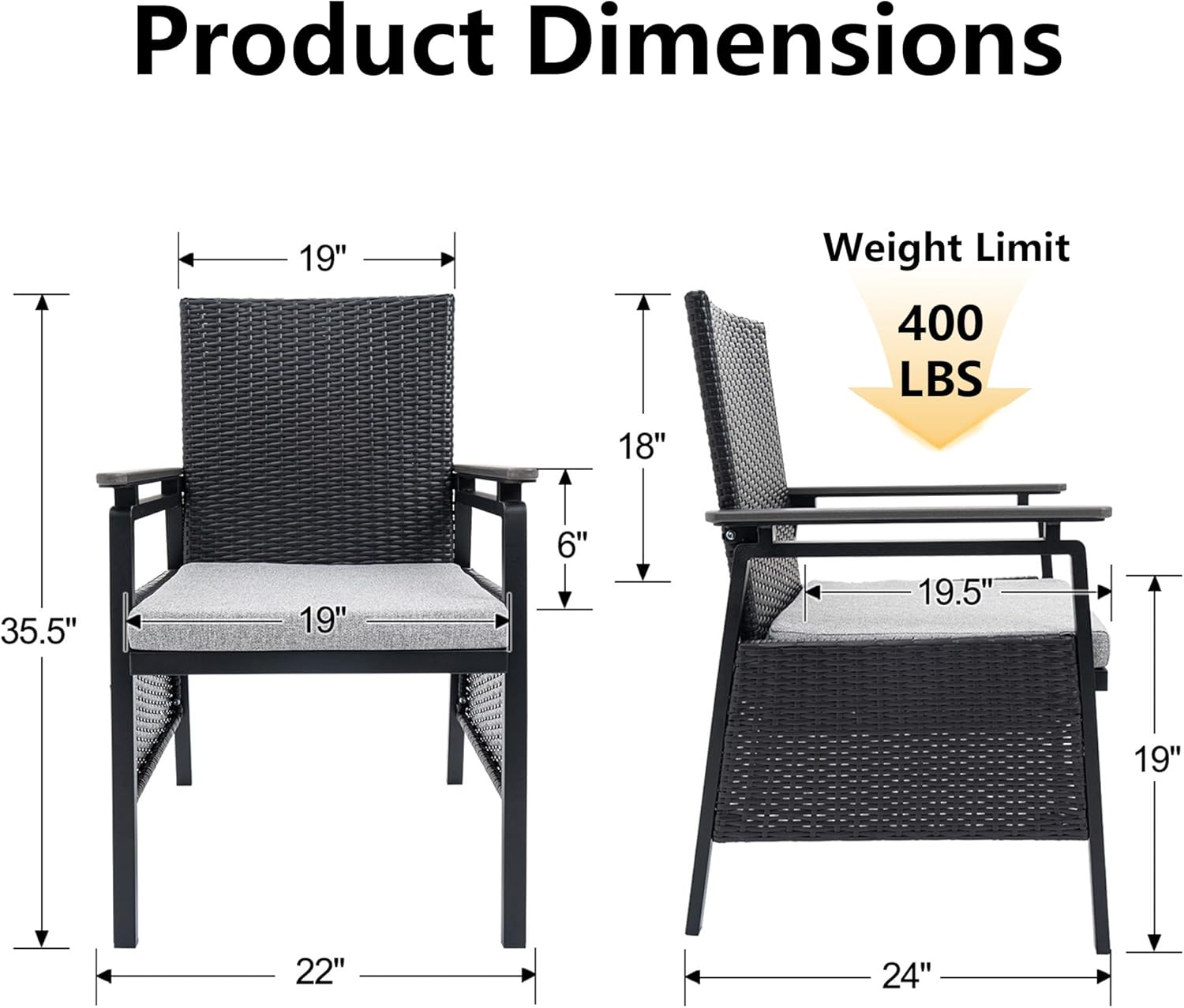 Aluminum Outdoor Dining Chairs Set of 4, Rattan Patio Furniture Set