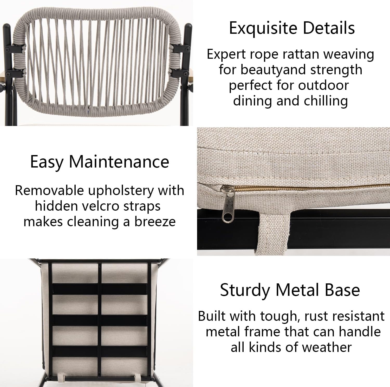 Set of 2 Wicker Patio Dining Chairs with Removable Cushions, Rectangle Patio Table Chair, All Weather Outdoor Chairs