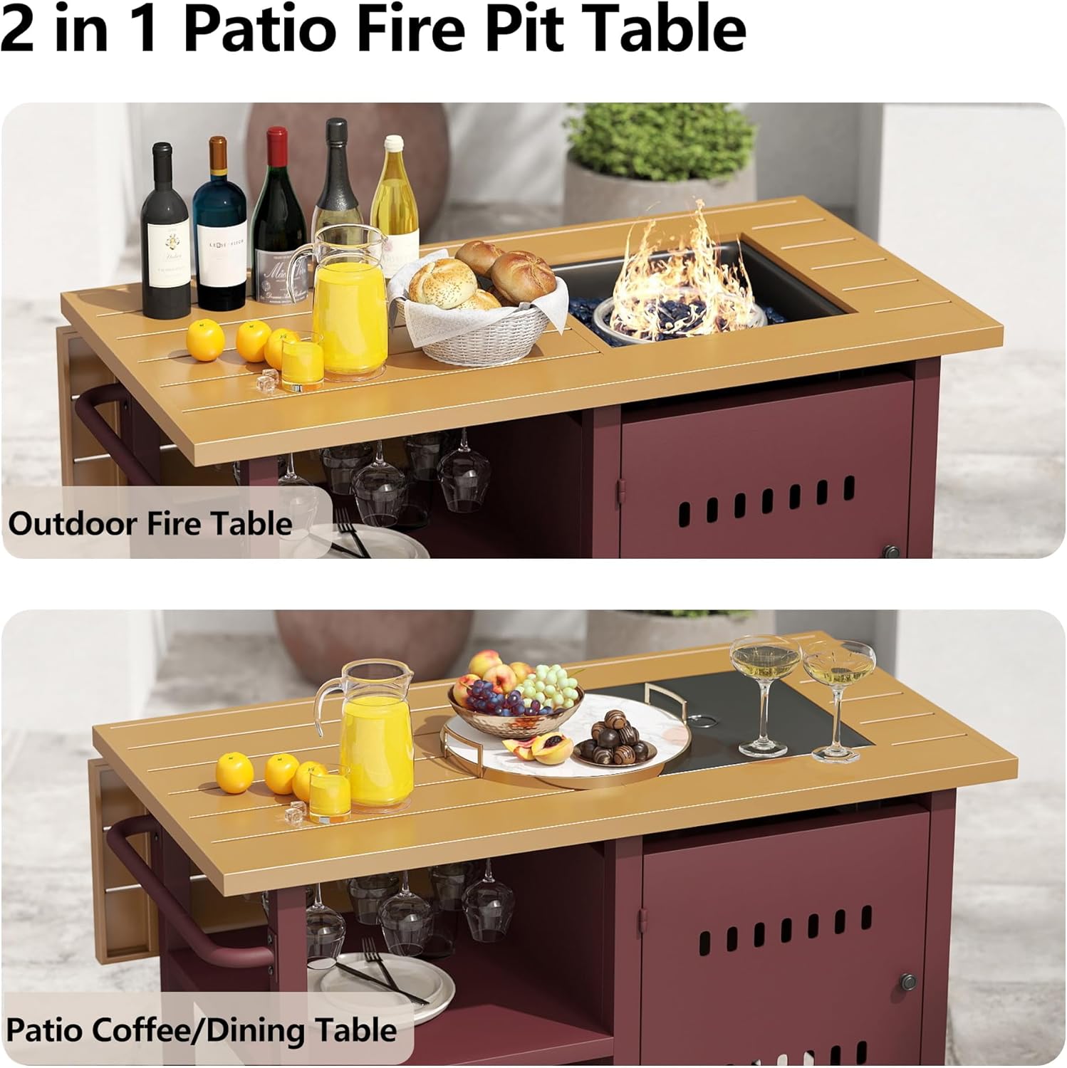 44" Propane Fire Pit, Outdoor Fire Pit Table with Cover, Outdoor Fireplace Gas Fire Pits