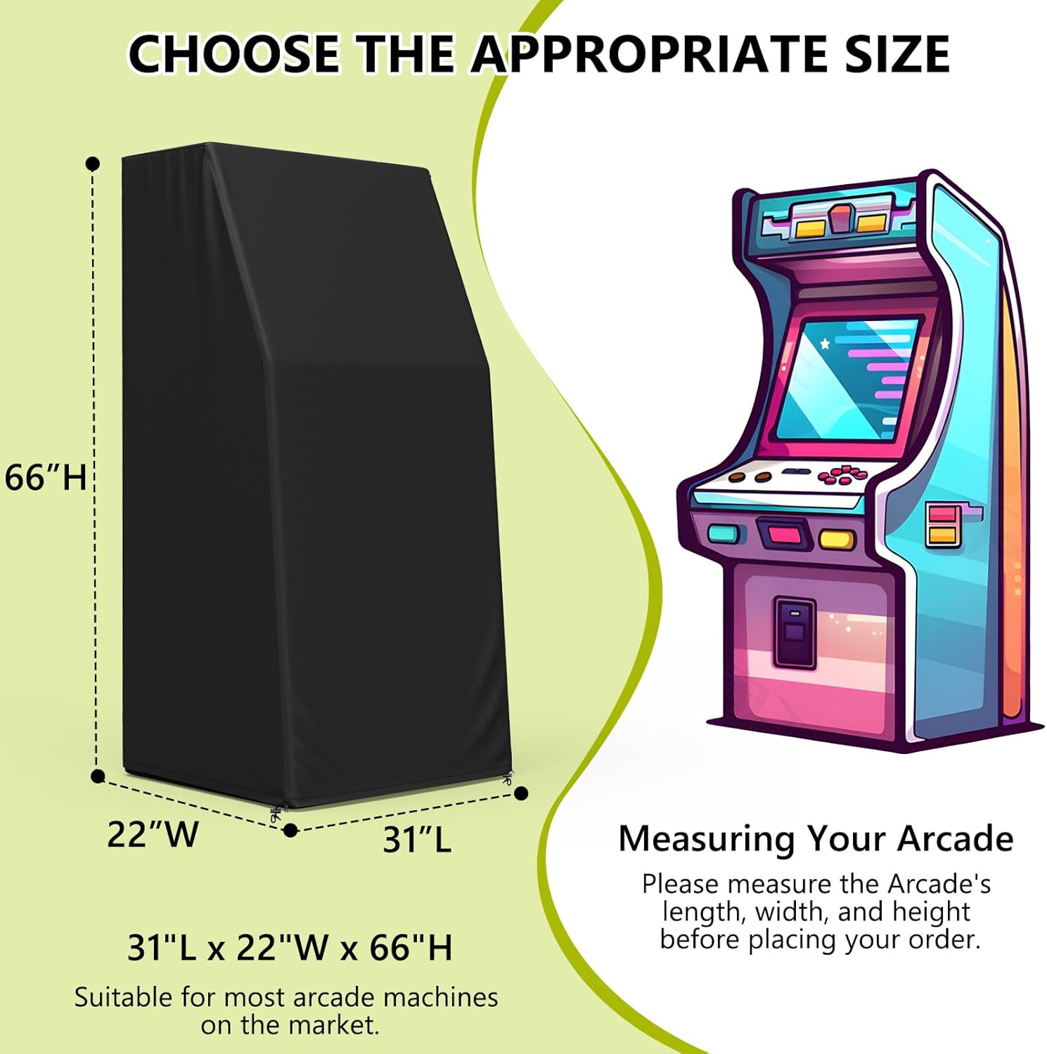 Arcade Machine Cover, Heavy Duty and Dustproof Electronic Game Machine Covers for arcade 1up, Quality Waterproof Protection for Pacman, Size 31"L x 22"W x 66"H
