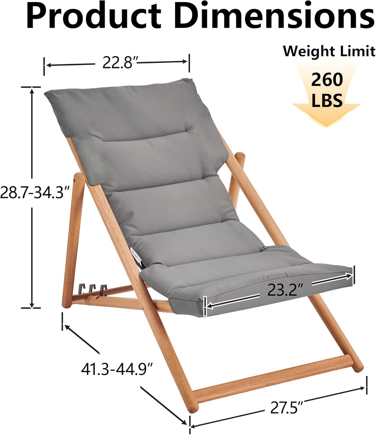 Patio Chairs with Cushions, 3-Position Adjustable Patio Lounge Chairs Set of 2
