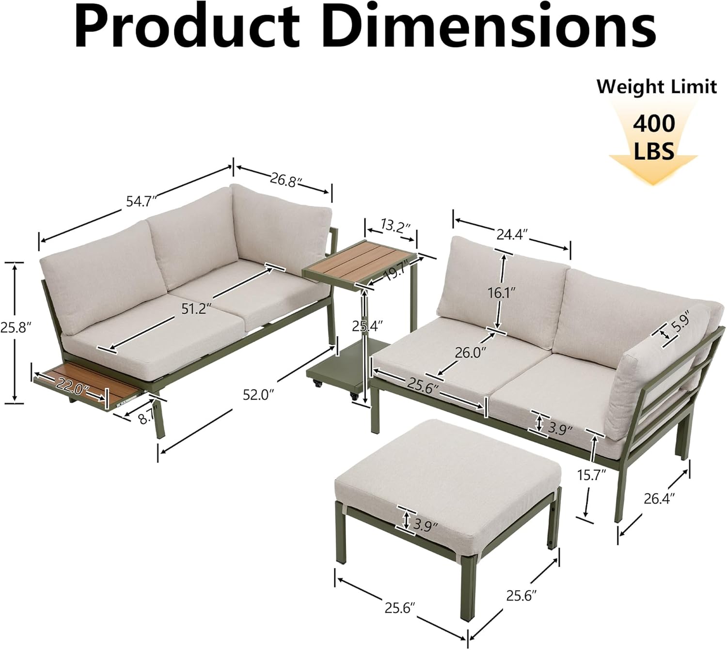 4 Piece Patio Sectional Sofa Set, Patio Furniture Set with Cushions, Outdoor Furniture Conversation Set for 5