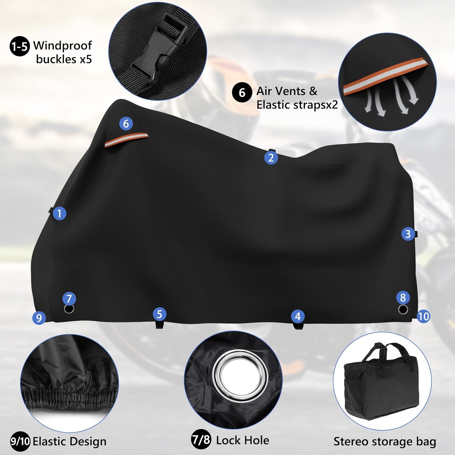 Motorcycle Covers Waterproof Outdoor Storage Heavy Duty All Season Universal Vehicle Cover for Harley Davidson Sport, Cruisers, Softail, Adventure Series and Most Motorcycles 96"x43"x55"