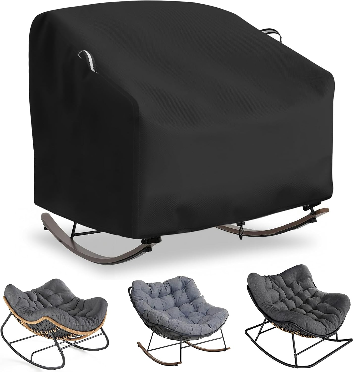 Outdoor Papasan Rocking Chair Cover, Patio Furniture Covers Waterproof adapter for Egg Rocking Chairs and Rattan Wicker Lounge Chairs, 38"L x 46"W x 19"H