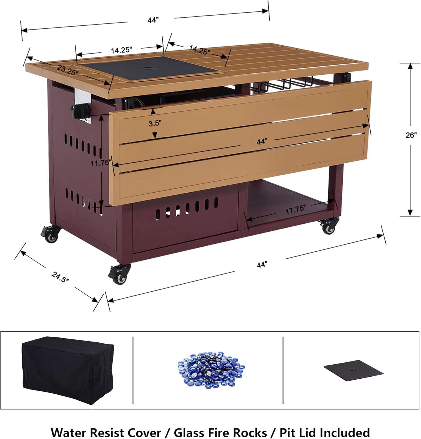 44" Propane Fire Pit, Outdoor Fire Pit Table with Cover, Outdoor Fireplace Gas Fire Pits