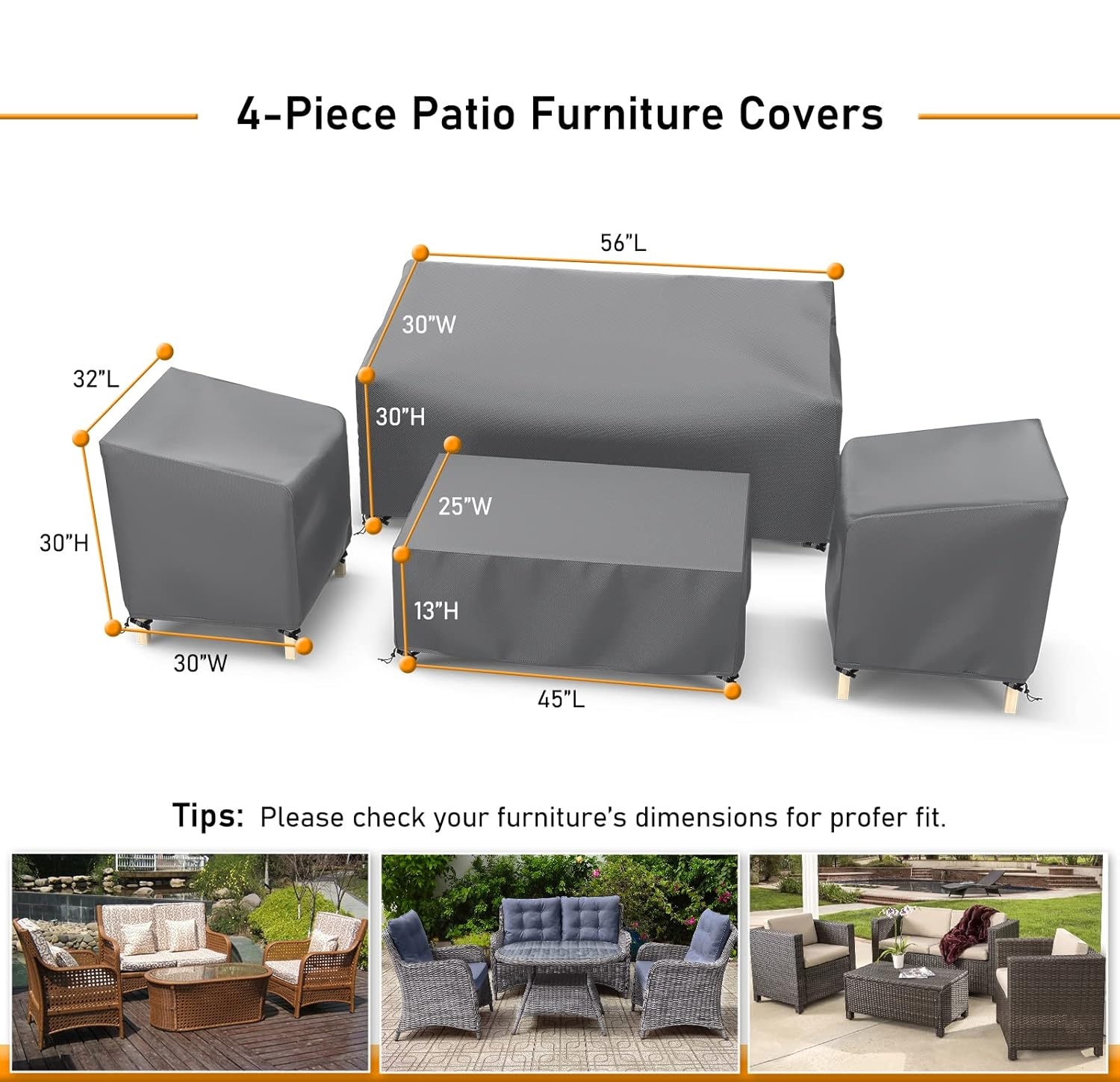 Outdoor Waterproof Patio Furniture Covers 4-Piece Set for Chairs, Loveseat and Coffee Table, Heavy Duty 600D