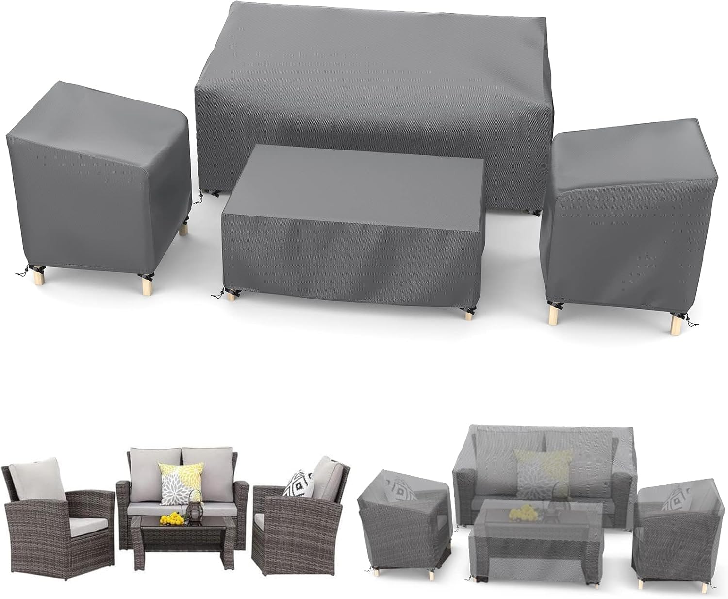 Outdoor Waterproof Patio Furniture Covers 4-Piece Set for Chairs, Loveseat and Coffee Table