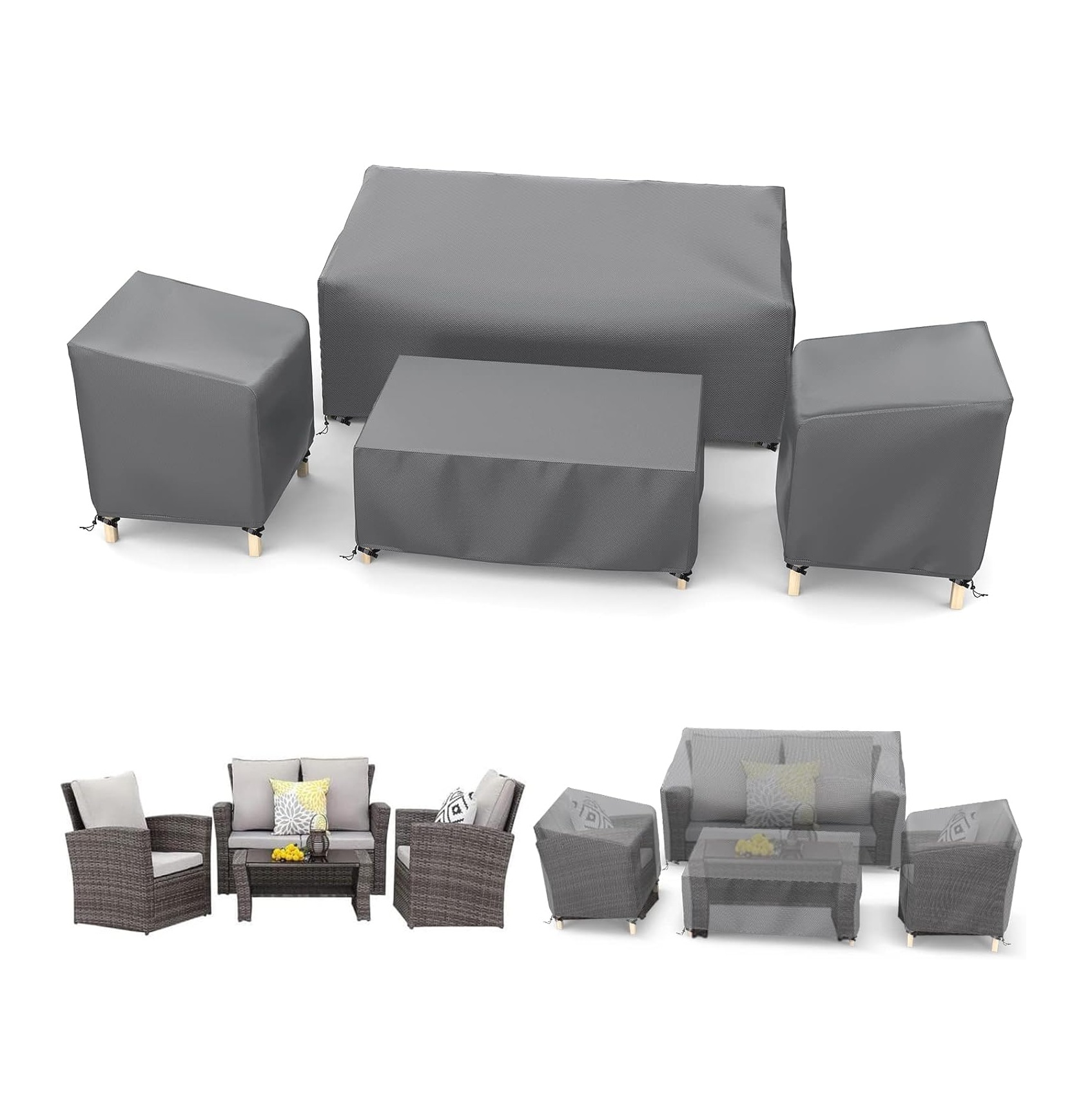 Outdoor Waterproof Patio Furniture Covers 4-Piece Set for Chairs, Loveseat and Coffee Table, Heavy Duty 600D