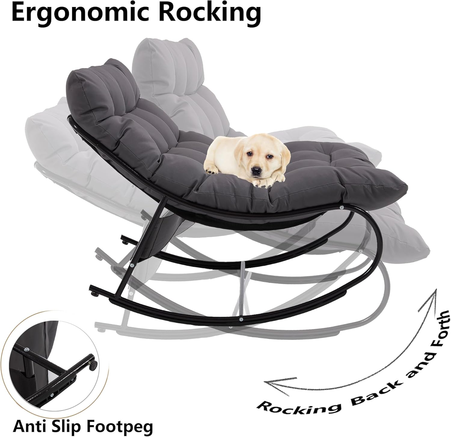 Upholstered Outdoor Rocking Chairs, Modern Patio Rocking Chair Set of 2 with Foot Rest