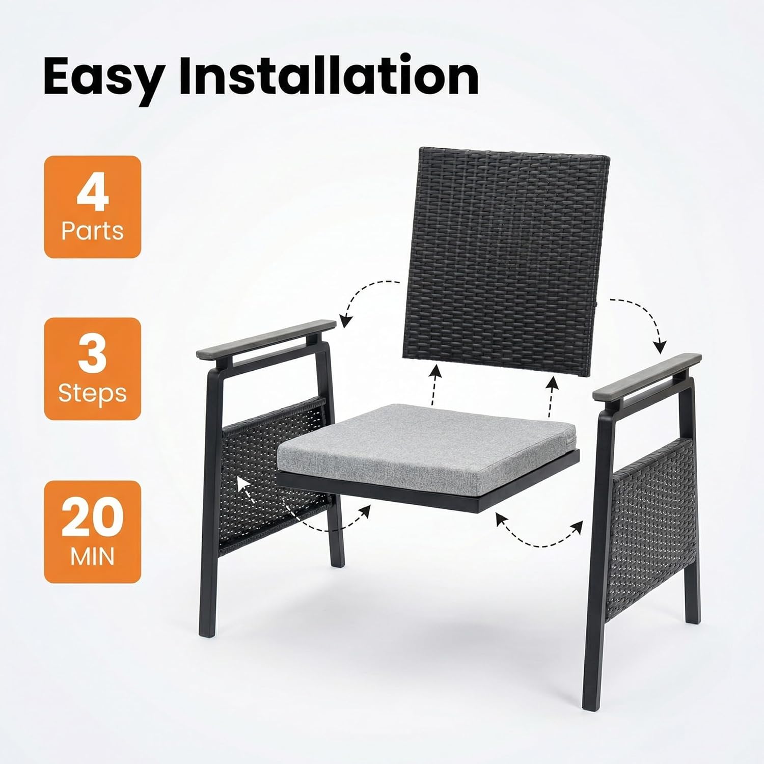 Aluminum Outdoor Dining Chairs Set of 4, Rattan Patio Furniture Set