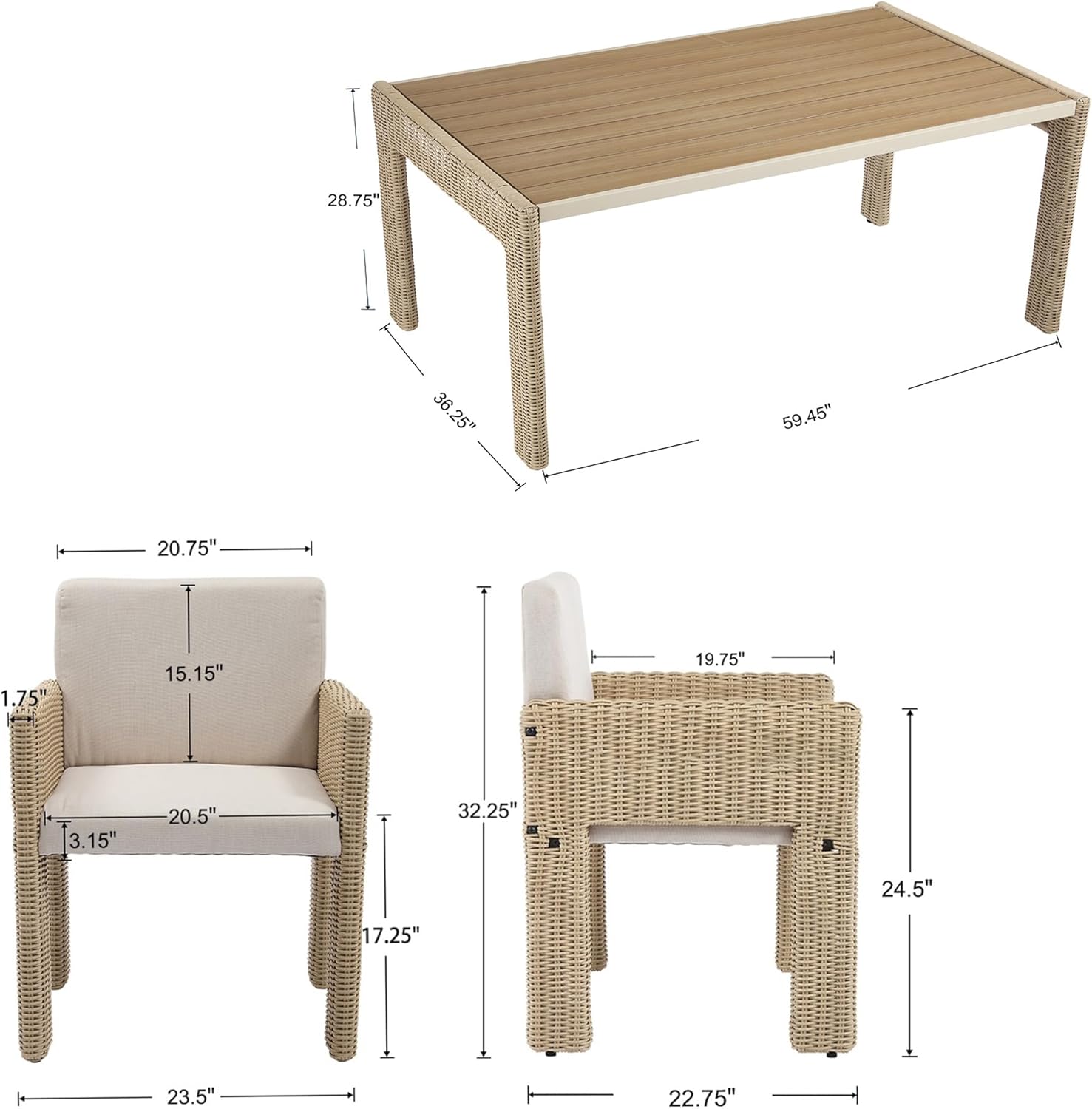 Wicker Outdoor Dining Set for 6, Modern 7 Piece Patio Dining Set with High Back