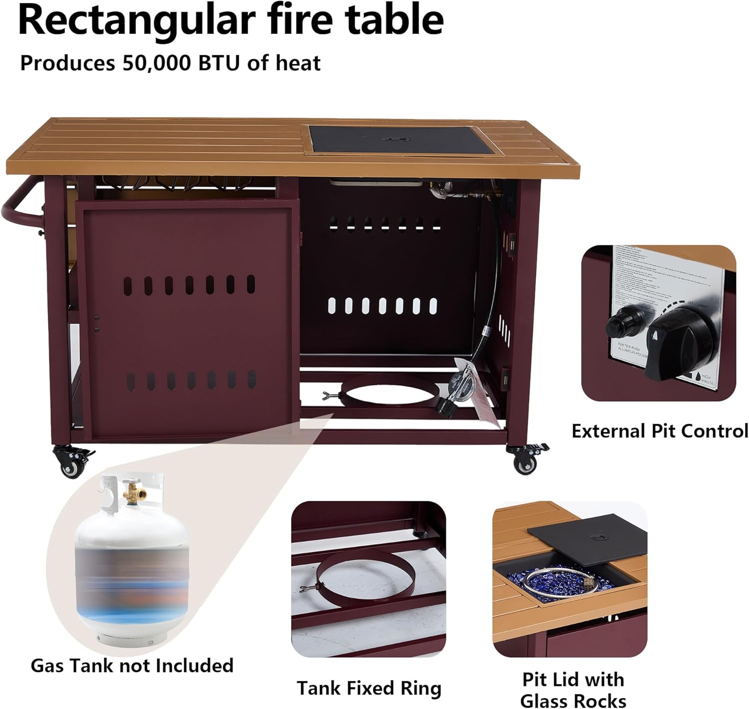 44" Propane Fire Pit, Outdoor Fire Pit Table with Cover, Outdoor Fireplace Gas Fire Pits