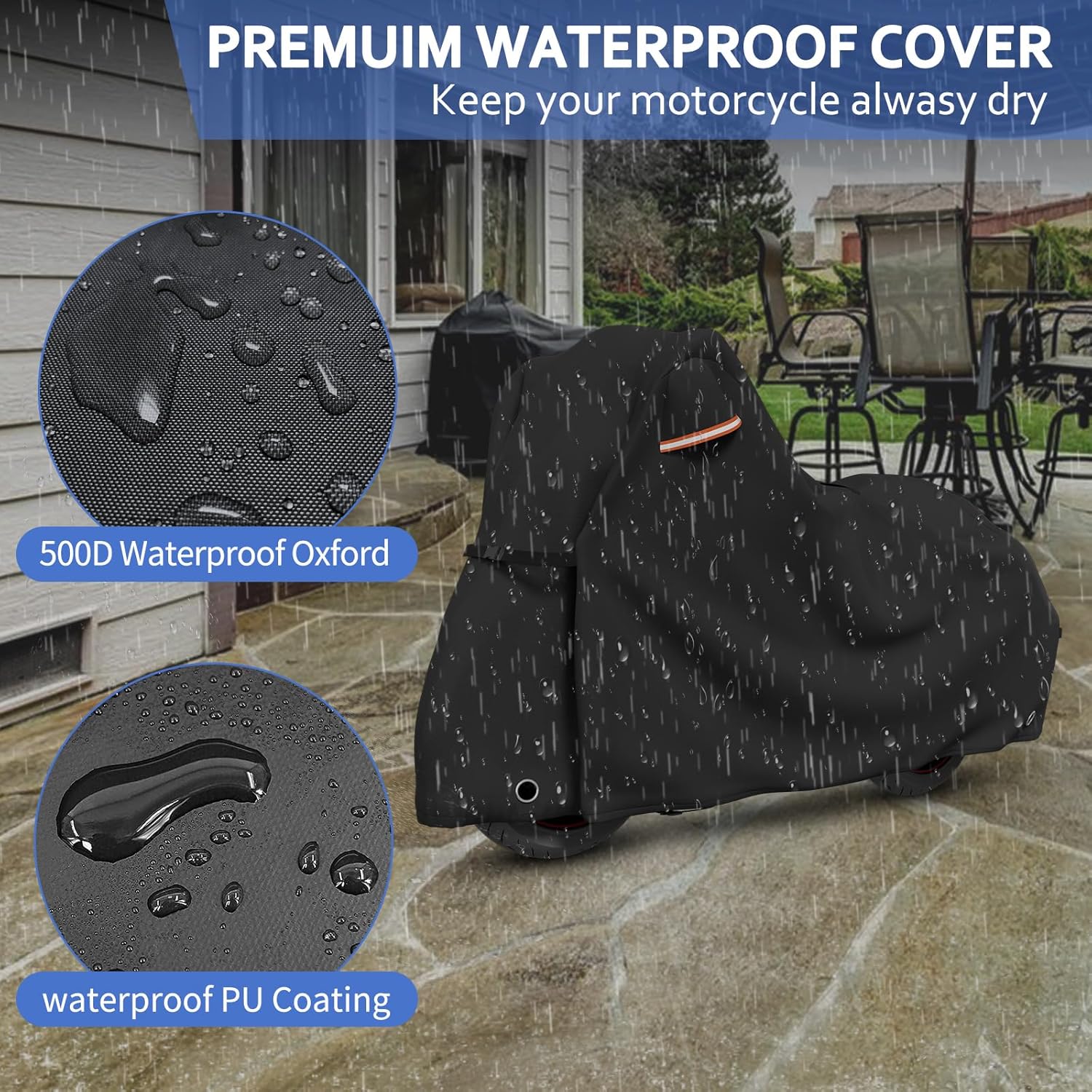 Motorcycle Covers Waterproof Outdoor Storage Heavy Duty All Season Universal Vehicle Cover for Harley Davidson Sport, Cruisers, Softail, Adventure Series and Most Motorcycles 96"x43"x55"