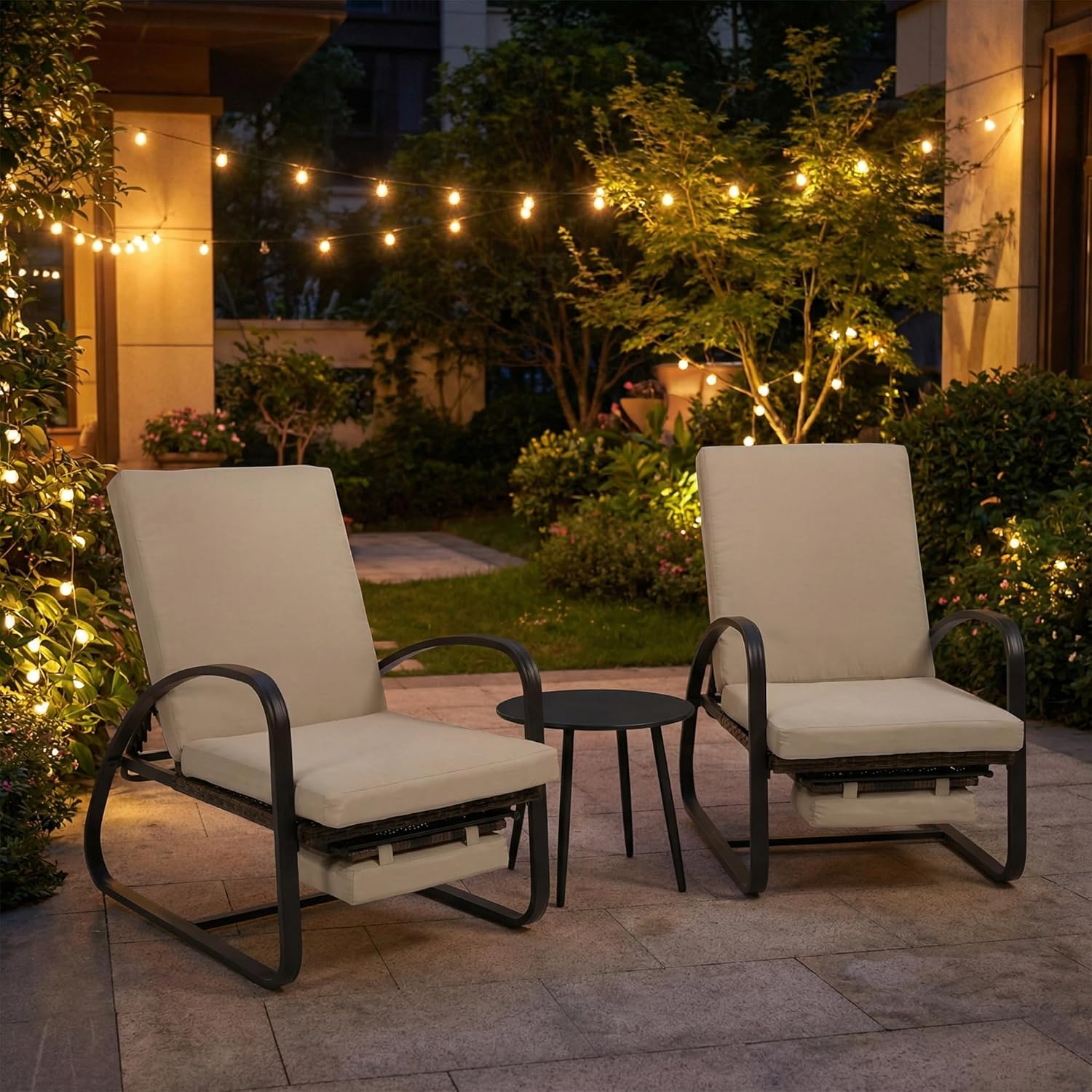 3 Piece Patio Furniture Set, Modern Patio Chaise Lounge Chairs, 5-Position Adjustable Bistro Set Balcony Furniture