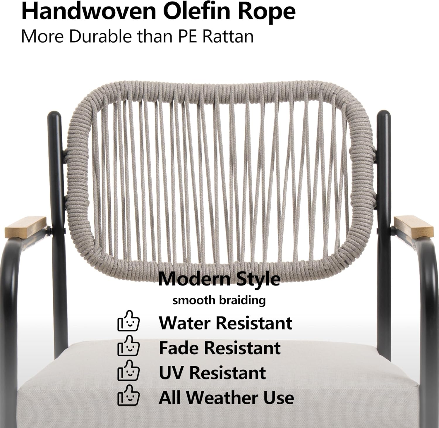 Set of 2 Wicker Patio Dining Chairs with Removable Cushions, Rectangle Patio Table Chair, All Weather Outdoor Chairs