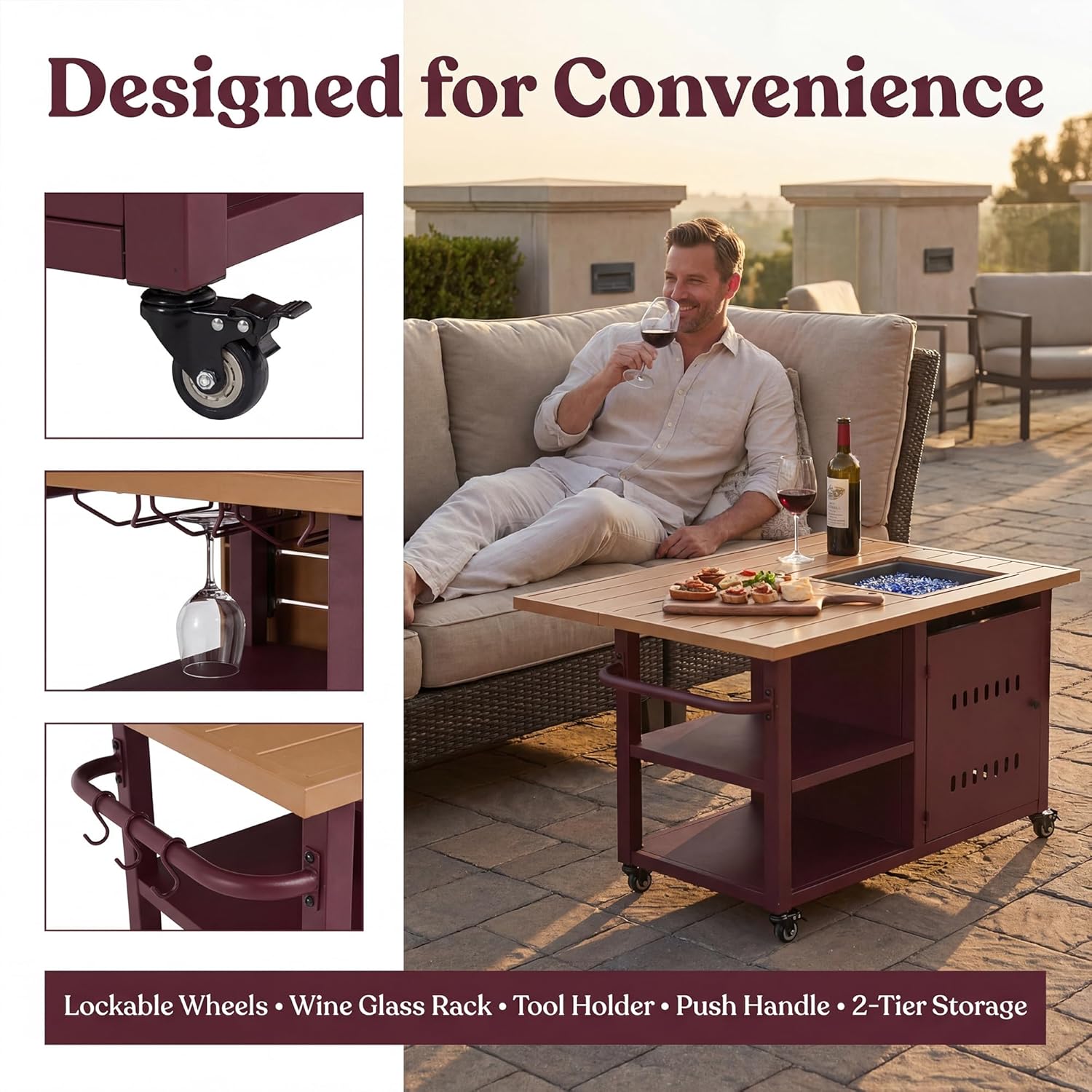 44" Propane Fire Pit, Outdoor Fire Pit Table with Cover, Outdoor Fireplace Gas Fire Pits