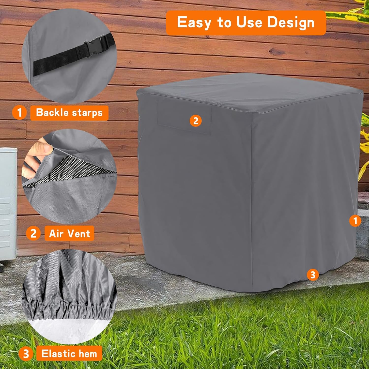 Air Conditioner Cover for Outside Units - Durable Waterproof Square AC Cover for Outdoor with Windproof Buckles