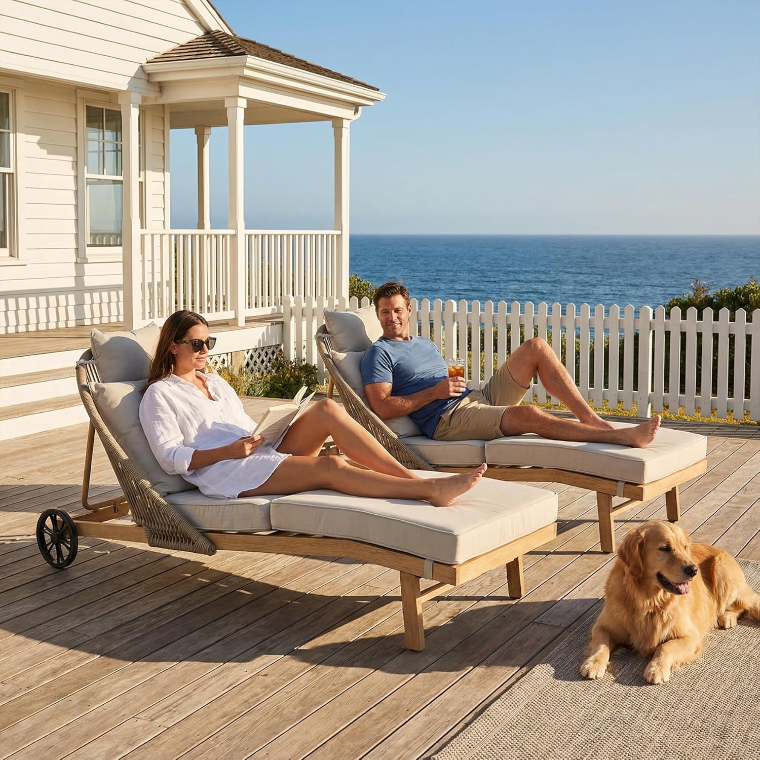 Patio Chaise Lounge Chairs Set of 2, Oversized Lounge Chair Outdoor with Cushions