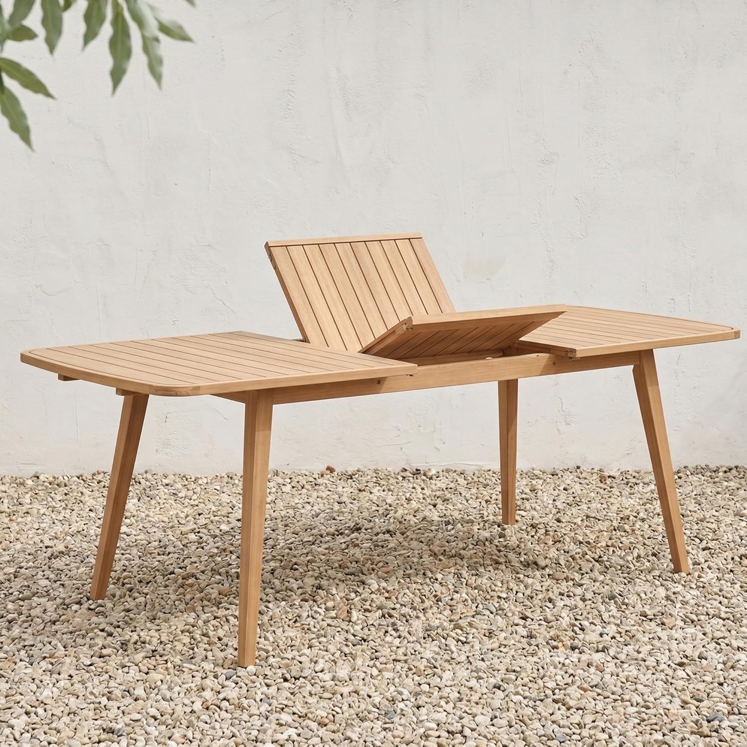 Outdoor Extendable Dining Table, Weather-Resistant Wood Patio Dining Table for 6-8 Person