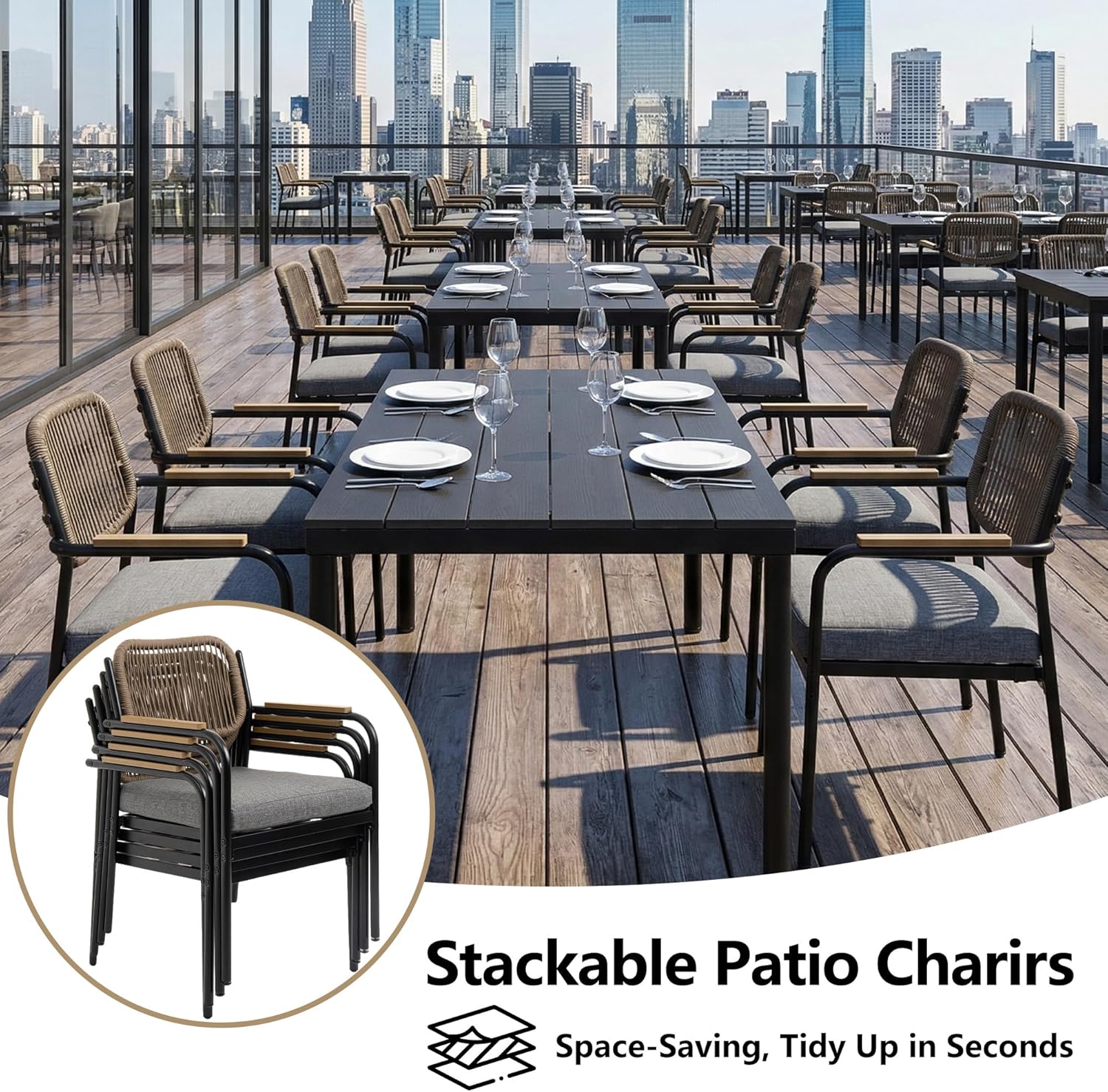 Wicker Outdoor Dining Set for 4, Upholstered 5 Piece Patio Dining Set with Armrests