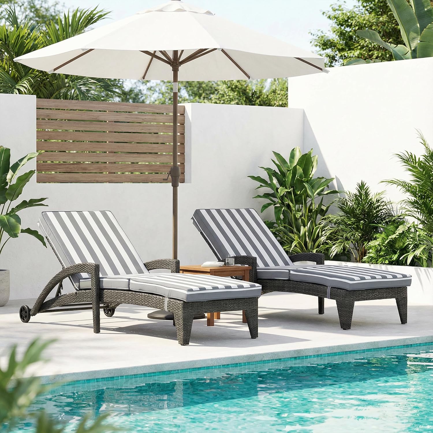 Chaise Lounge Chairs Set of 2, Upholstered 5-Positions Adjustable Pool Loungers