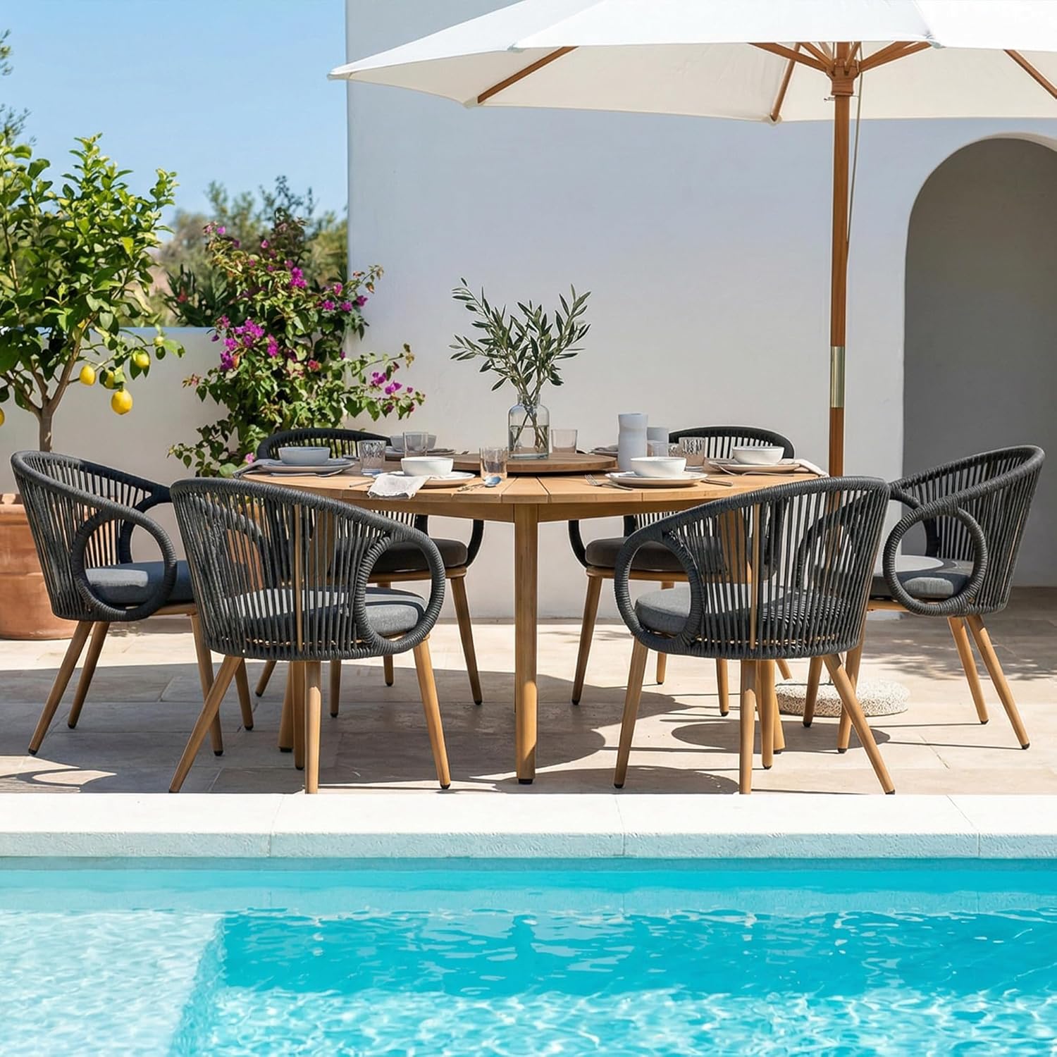 Outdoor Dining Chairs Set of 6, Patio Dining Chairs with Cushions, Metal Patio Chairs with Armrests, Modern Dining Room Chair