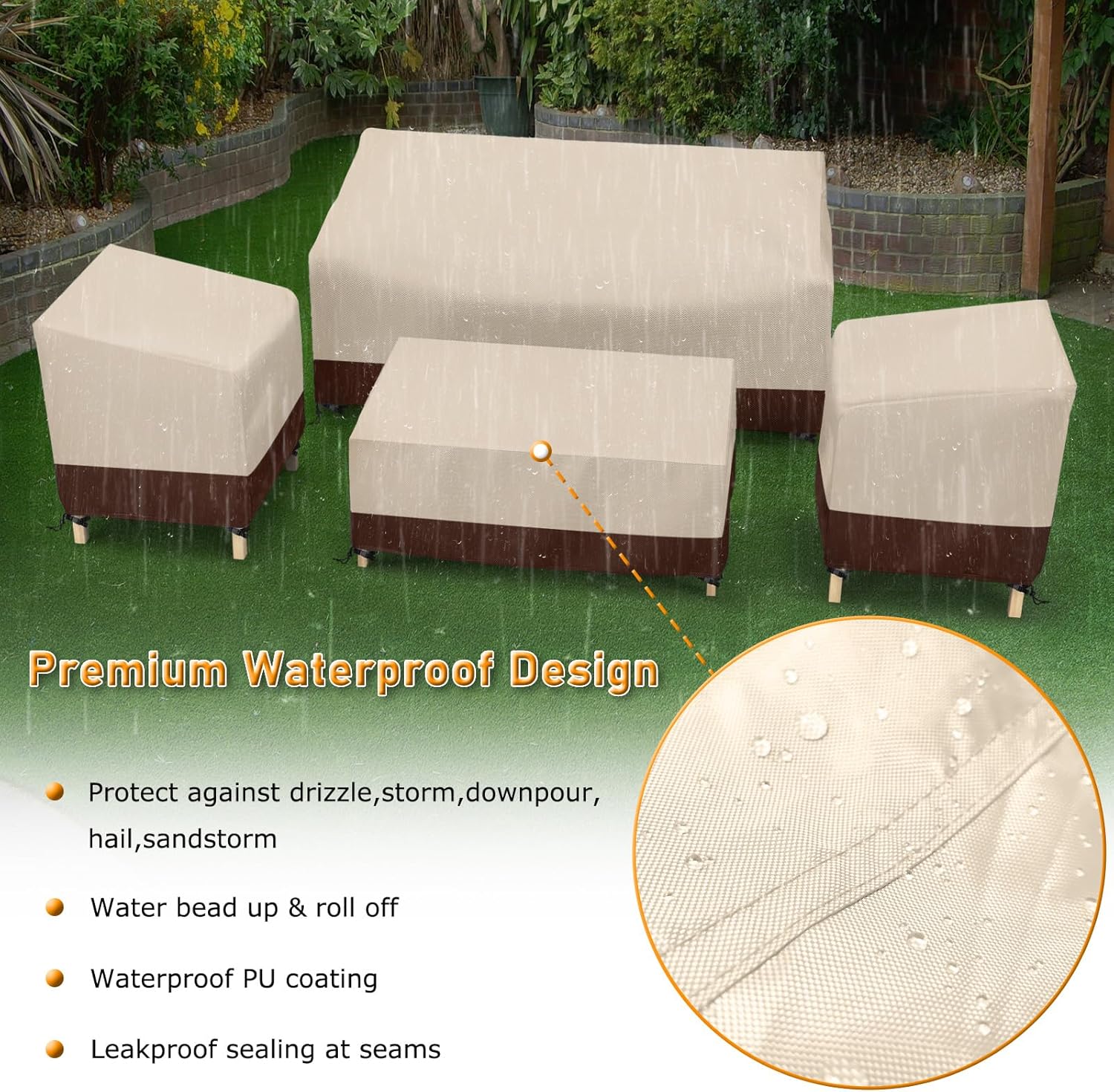 Outdoor Waterproof Patio Furniture Covers 4-Piece Set for Chairs, Loveseat and Coffee Table, Heavy Duty 600D