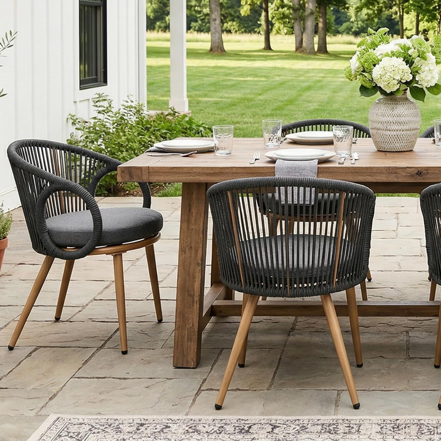 Outdoor Dining Chairs Set of 6, Patio Dining Chairs with Cushions, Metal Patio Chairs with Armrests, Modern Dining Room Chair