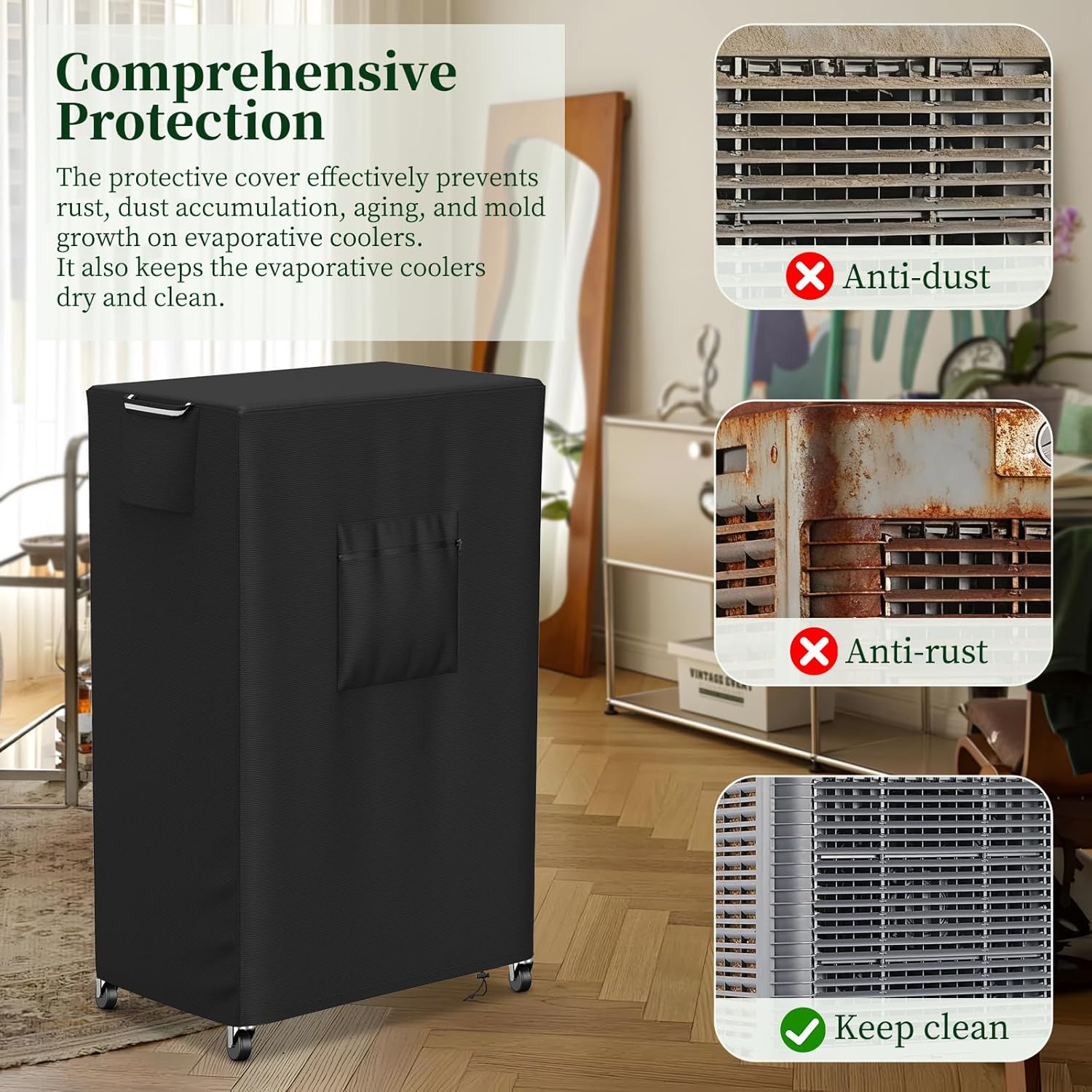Cooler Cover for Hessaire MC37M/MC37V 3100CFM,Outdoor Heavy Duty Waterproof Swamp Cooler Covers for AC Unit Protection,25" L x 18" W x 37" H