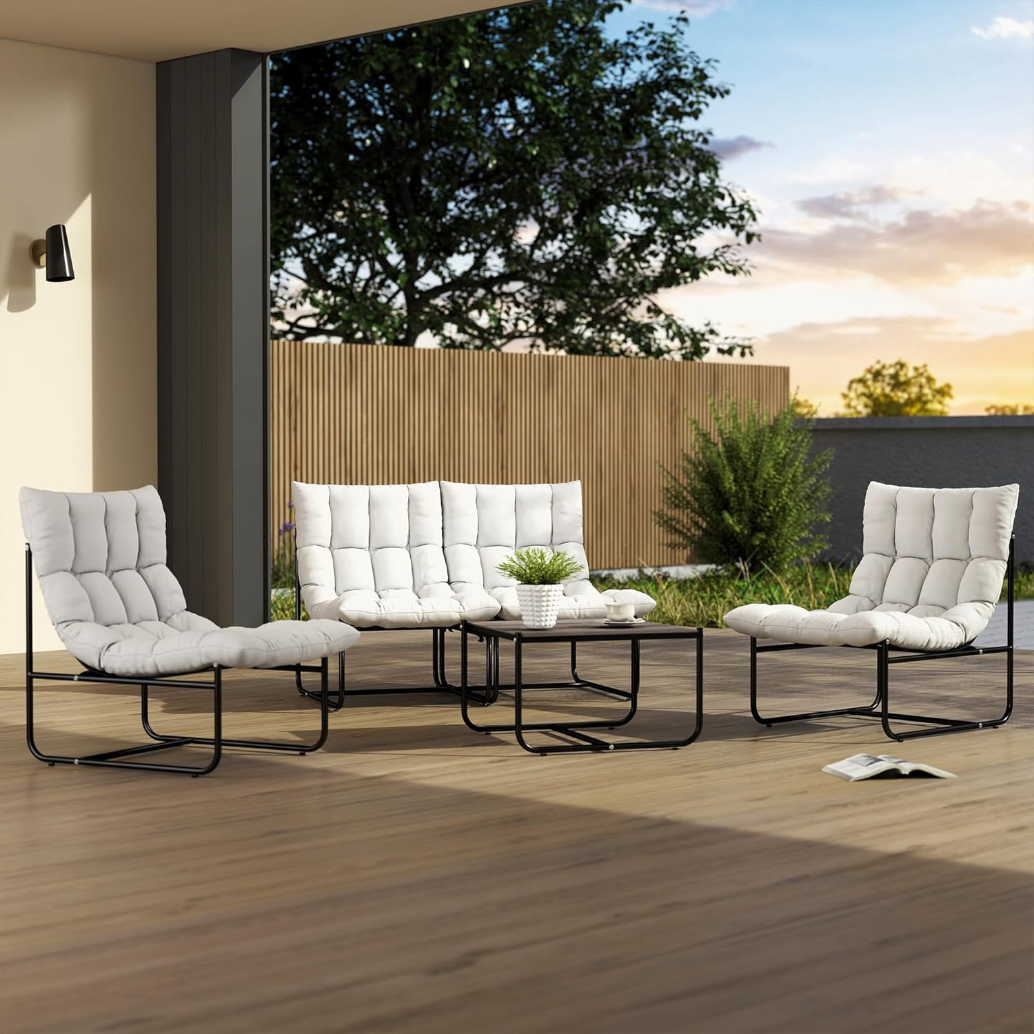 5 Piece Patio Furniture Set, Metal Outdoor Conversation Set for 4, All Weather Patio Bistro Sets