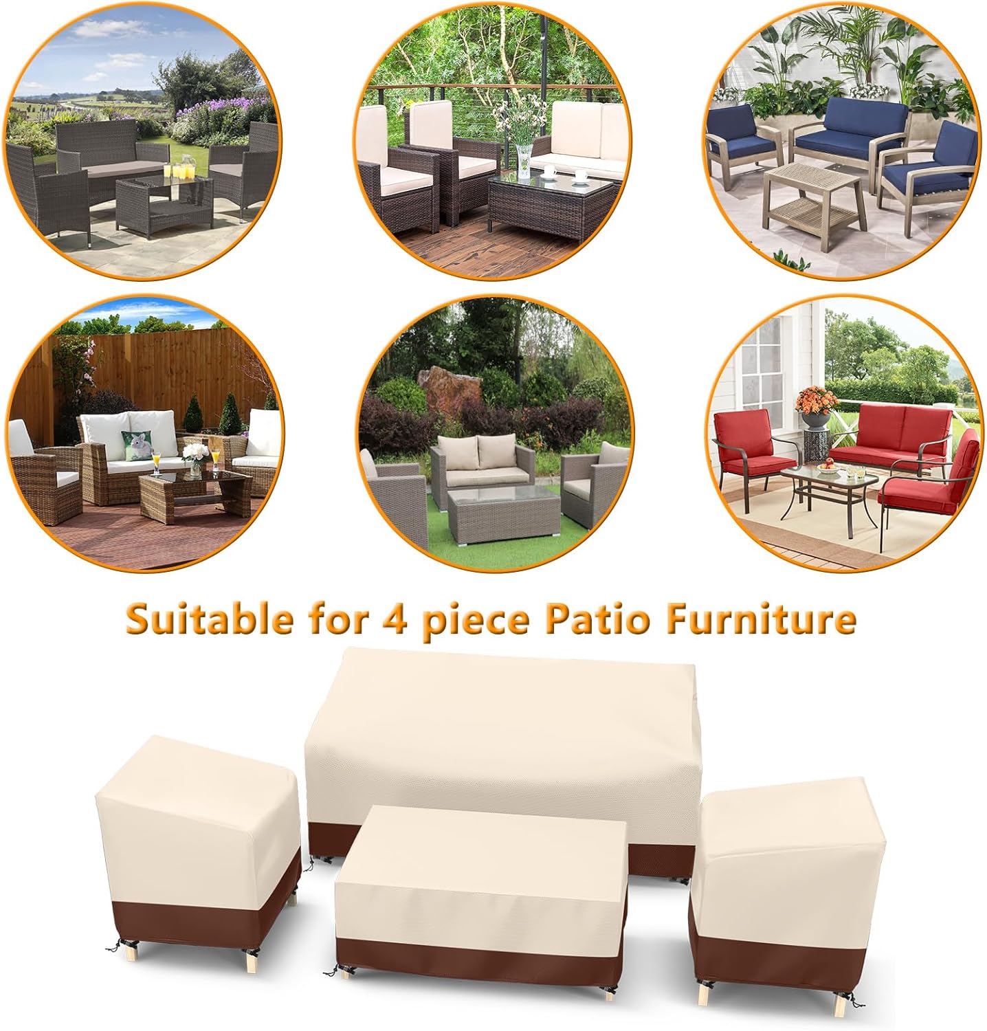 Outdoor Waterproof Patio Furniture Covers 4-Piece Set for Chairs, Loveseat and Coffee Table, Heavy Duty 600D