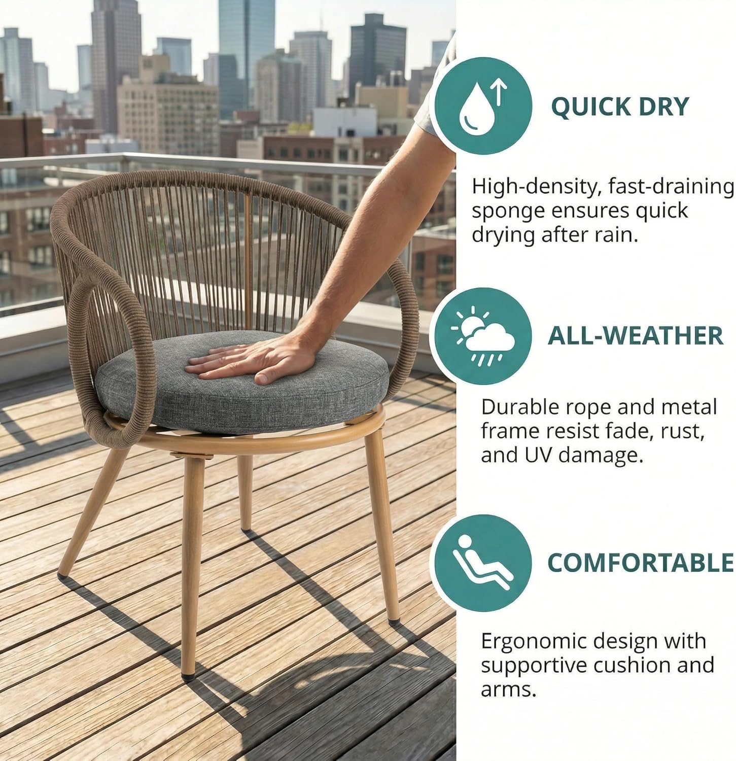 Outdoor Dining Chairs Set of 4, Patio Dining Chairs with Cushions, Metal Patio Chairs with Armrests