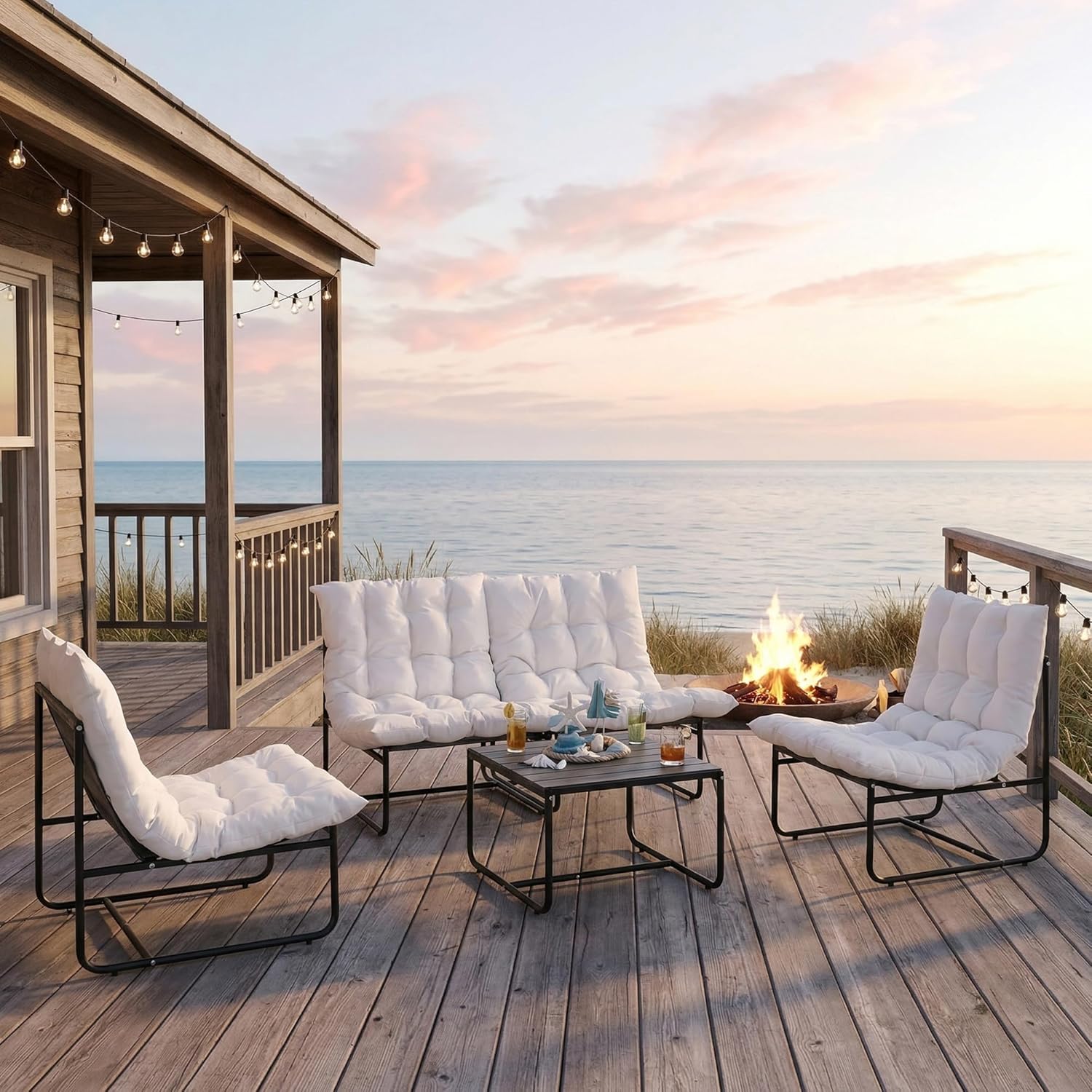 5 Piece Patio Furniture Set, Metal Outdoor Conversation Set for 4, All Weather Patio Bistro Sets