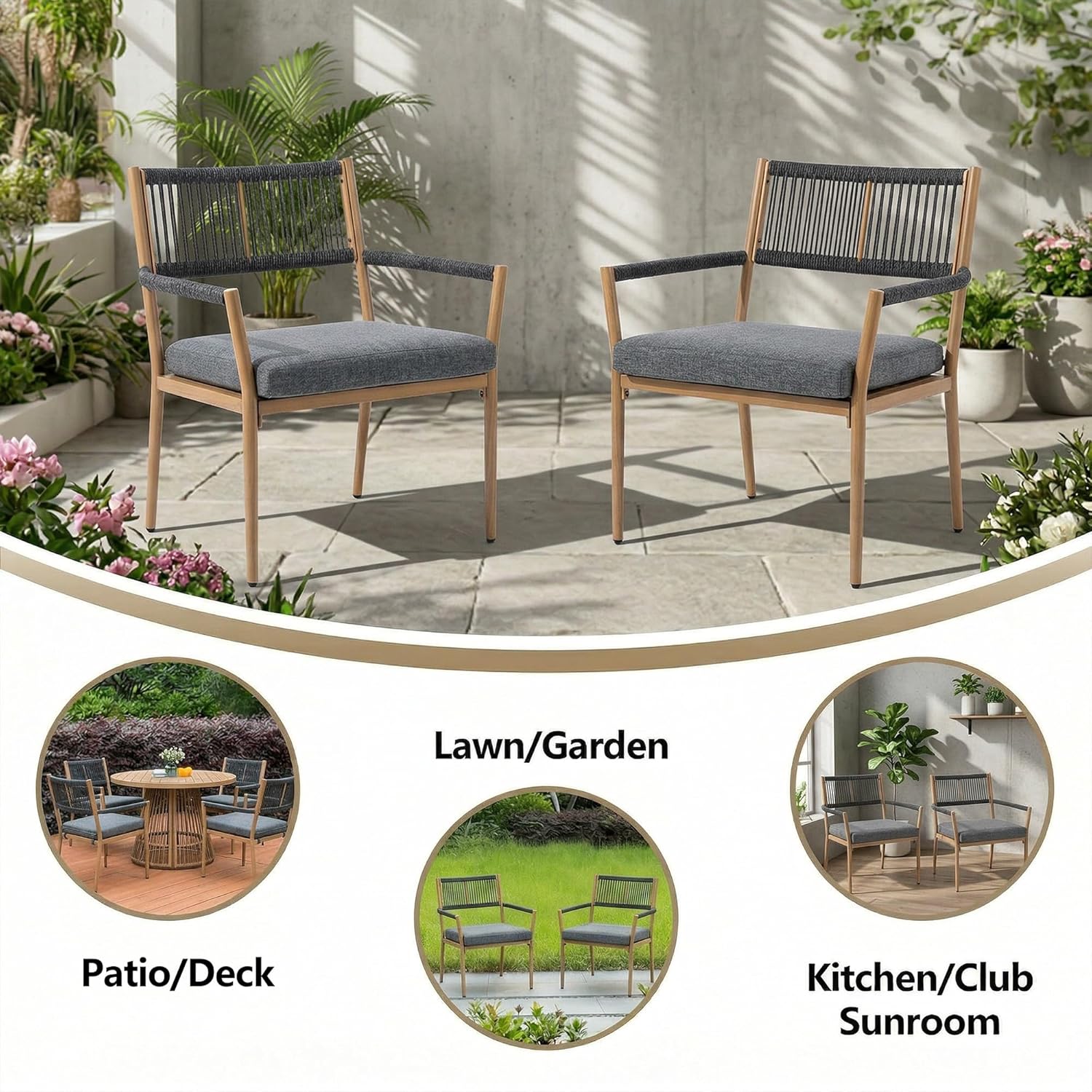 Outdoor Dining Chairs Set of 6, Patio Dining Chairs with Cushions, Metal Patio Chairs with Armrests