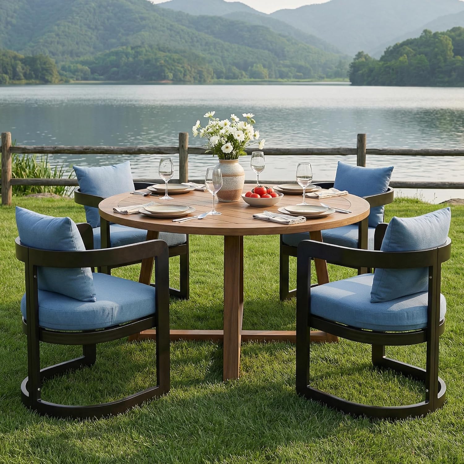 Patio Dining Chairs Set of 4, Outdoor Dining Chairs with Cushions, Modern Barrel Dining Room Chair