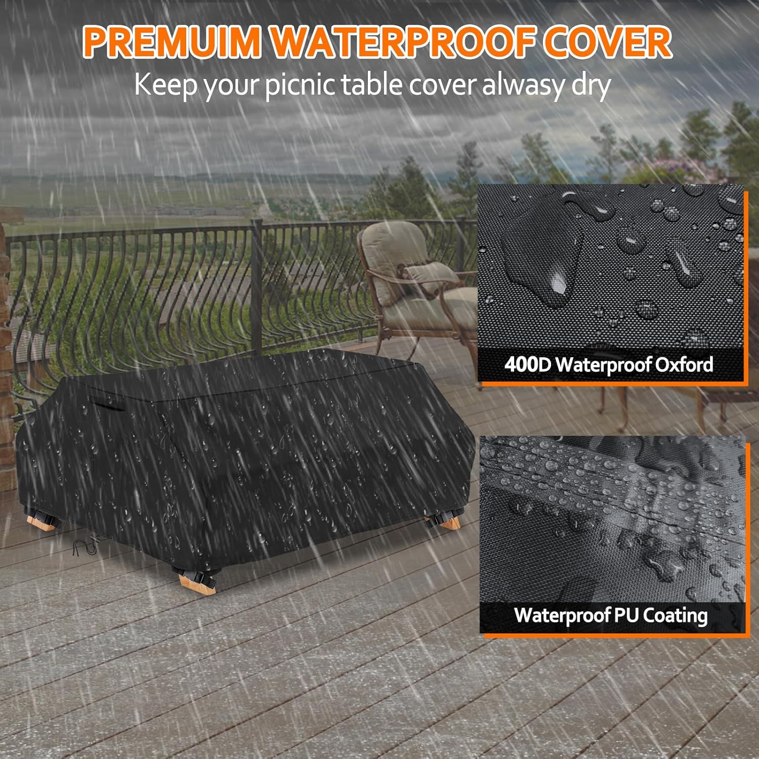 Waterproof Picnic Table Cover Outdoor Patio Bench Covers for 8 ft Picnic Table Bench Set