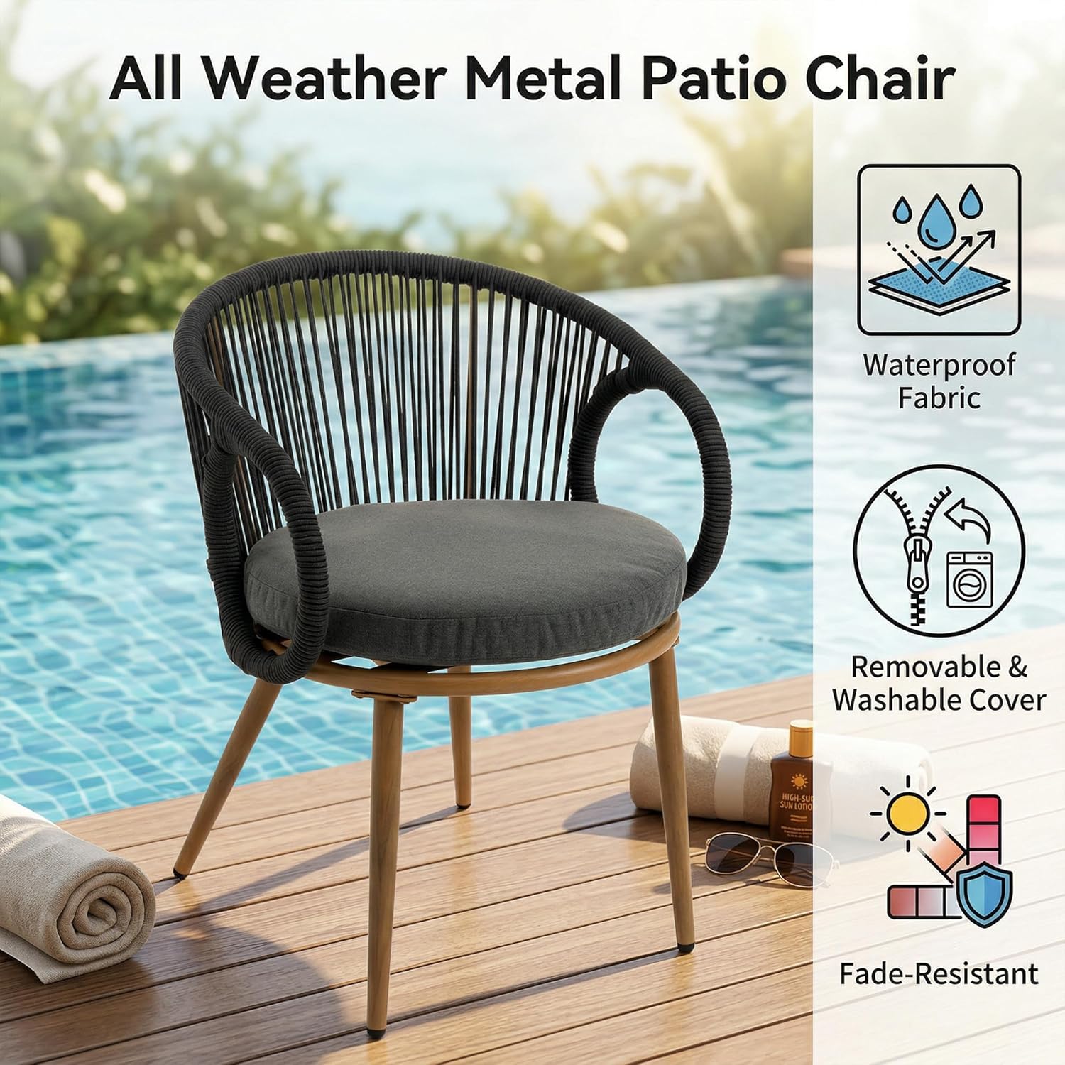 Outdoor Dining Chairs Set of 6, Patio Dining Chairs with Cushions, Metal Patio Chairs with Armrests, Modern Dining Room Chair