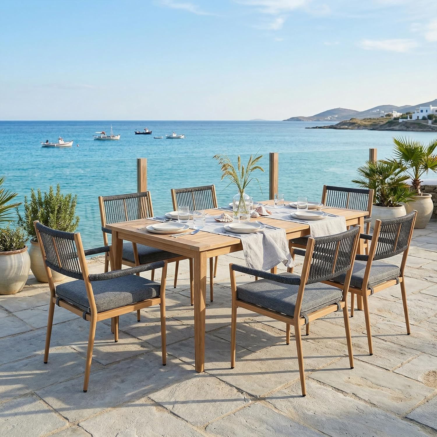 Outdoor Dining Chairs Set of 6, Patio Dining Chairs with Cushions, Metal Patio Chairs with Armrests