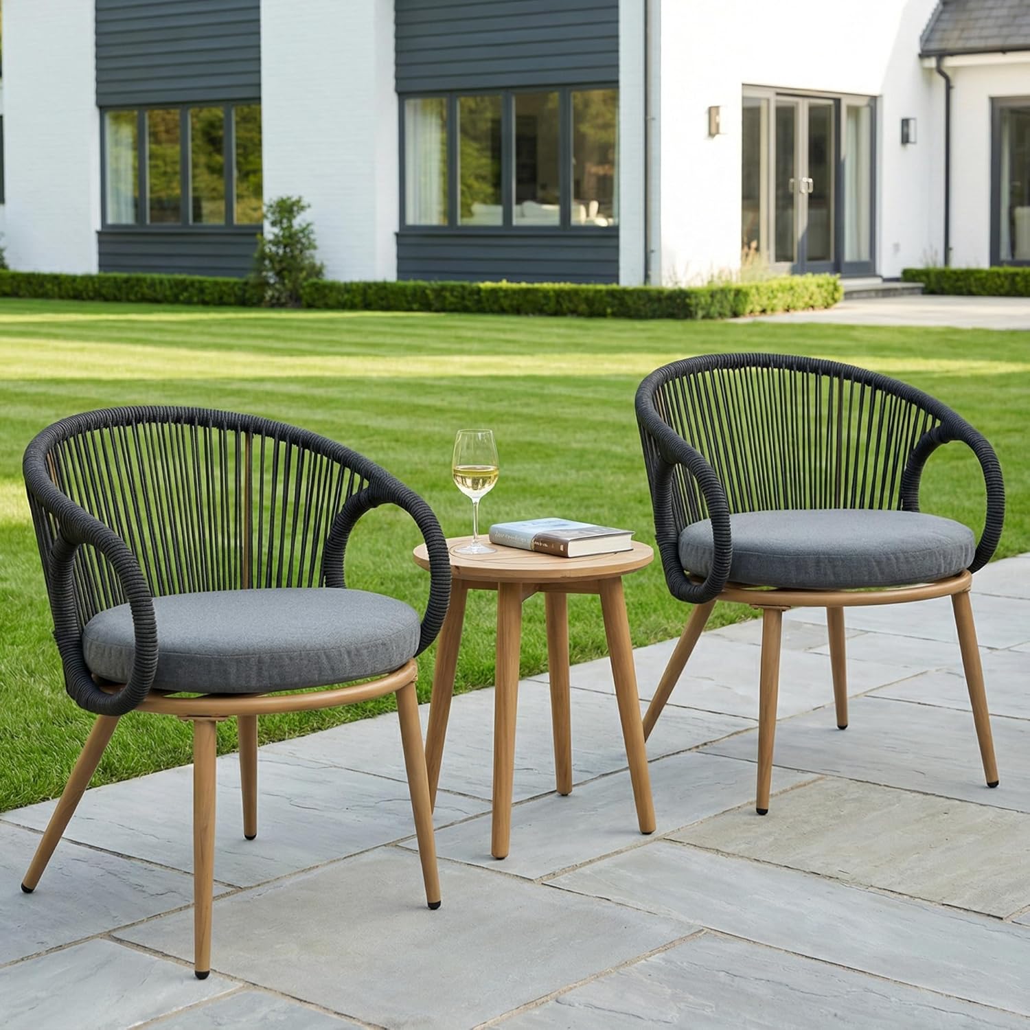 Outdoor Dining Chairs Set of 6, Patio Dining Chairs with Cushions, Metal Patio Chairs with Armrests, Modern Dining Room Chair