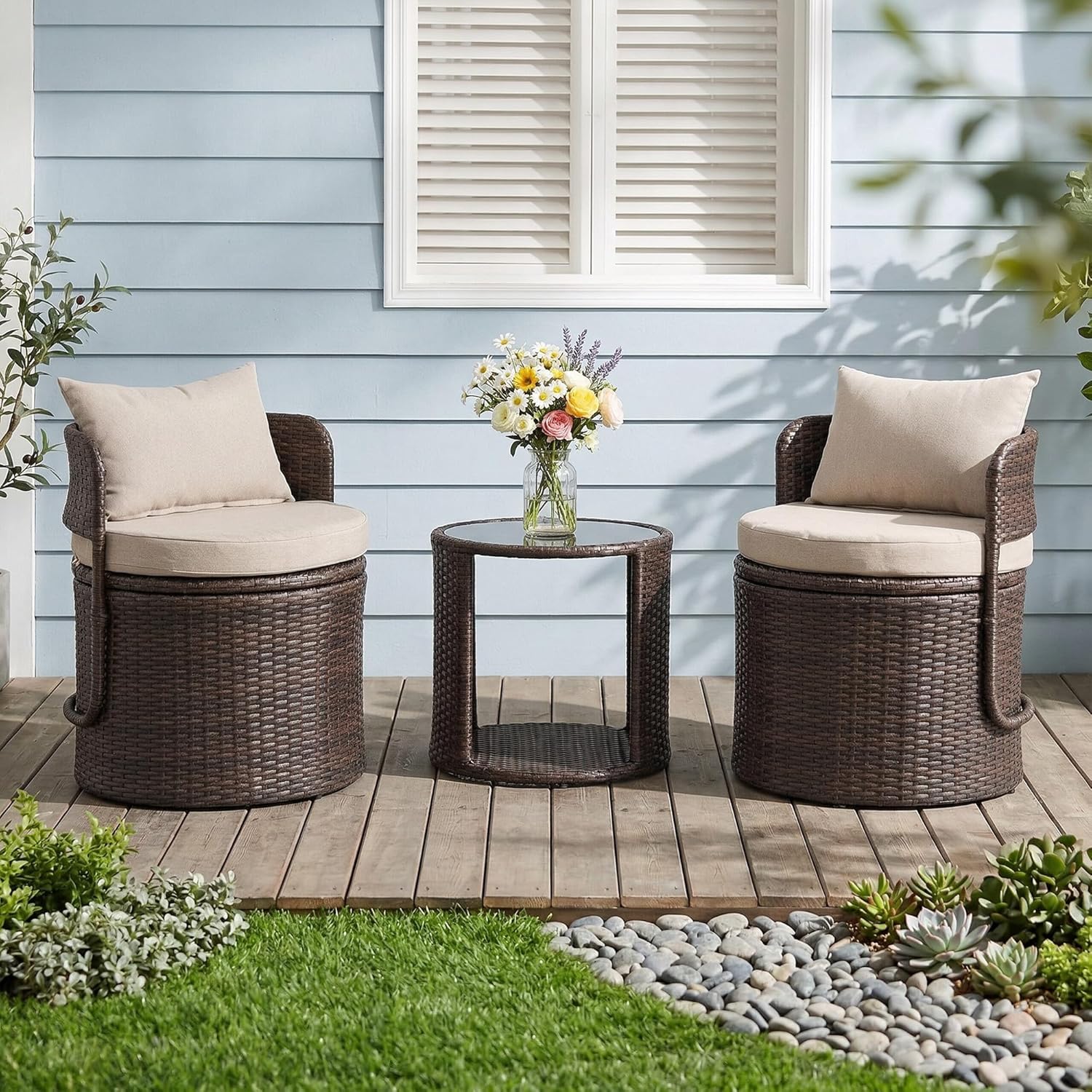 3 Piece Patio Bistro Set, Metal Patio Chairs with Coffee Table, Outdoor Furniture Set