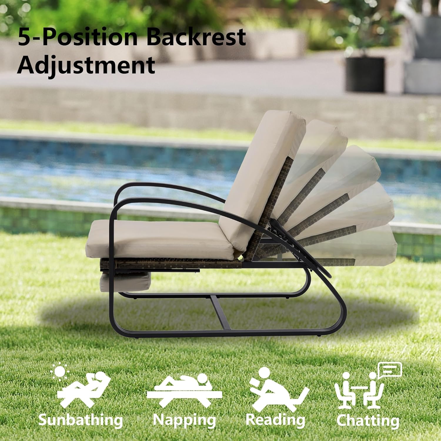 3 Piece Patio Furniture Set, Modern Patio Chaise Lounge Chairs, 5-Position Adjustable Bistro Set Balcony Furniture